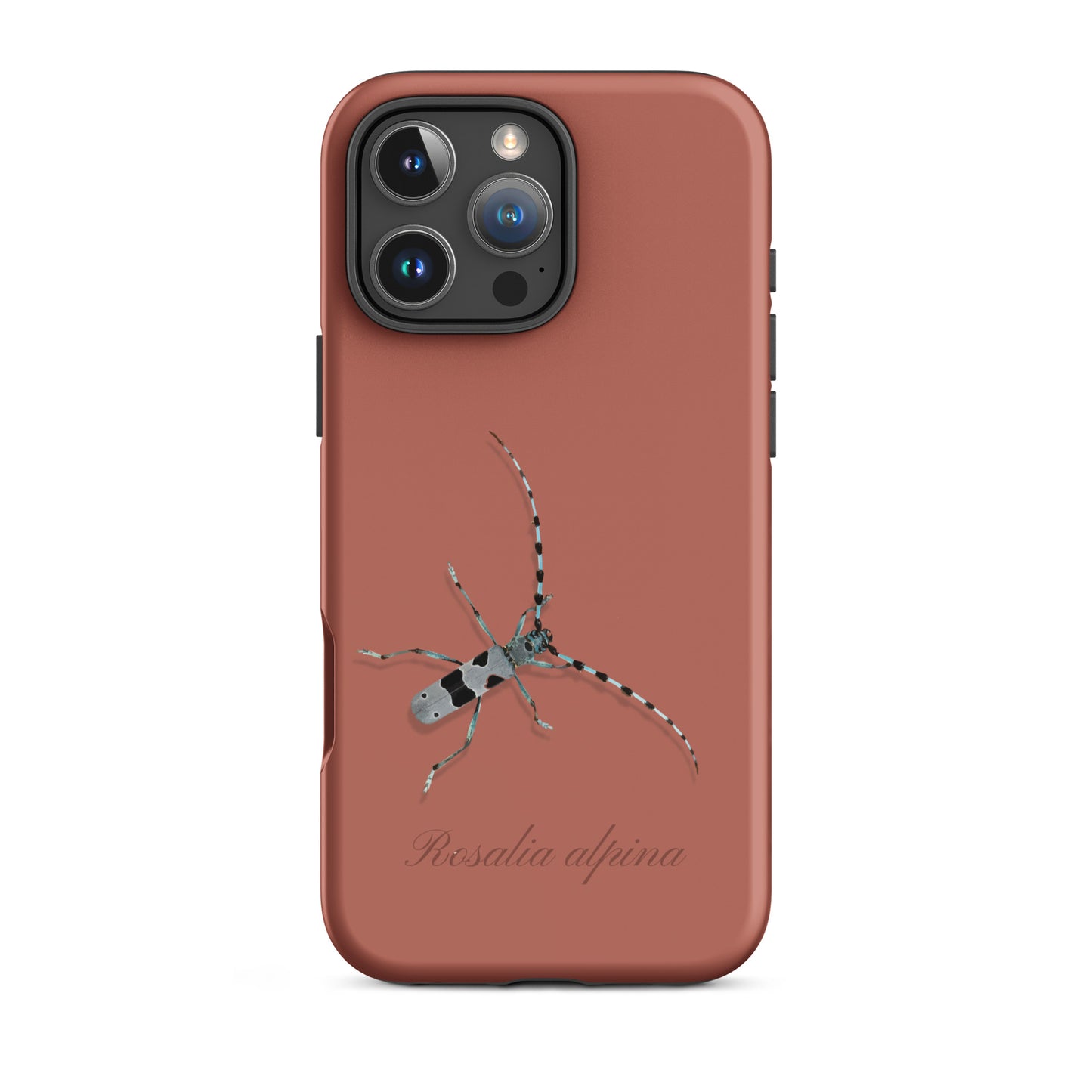 iPhone Case Alpenbock in Ziegelrot, Holzoptik mit strukturierter Oberfläche.