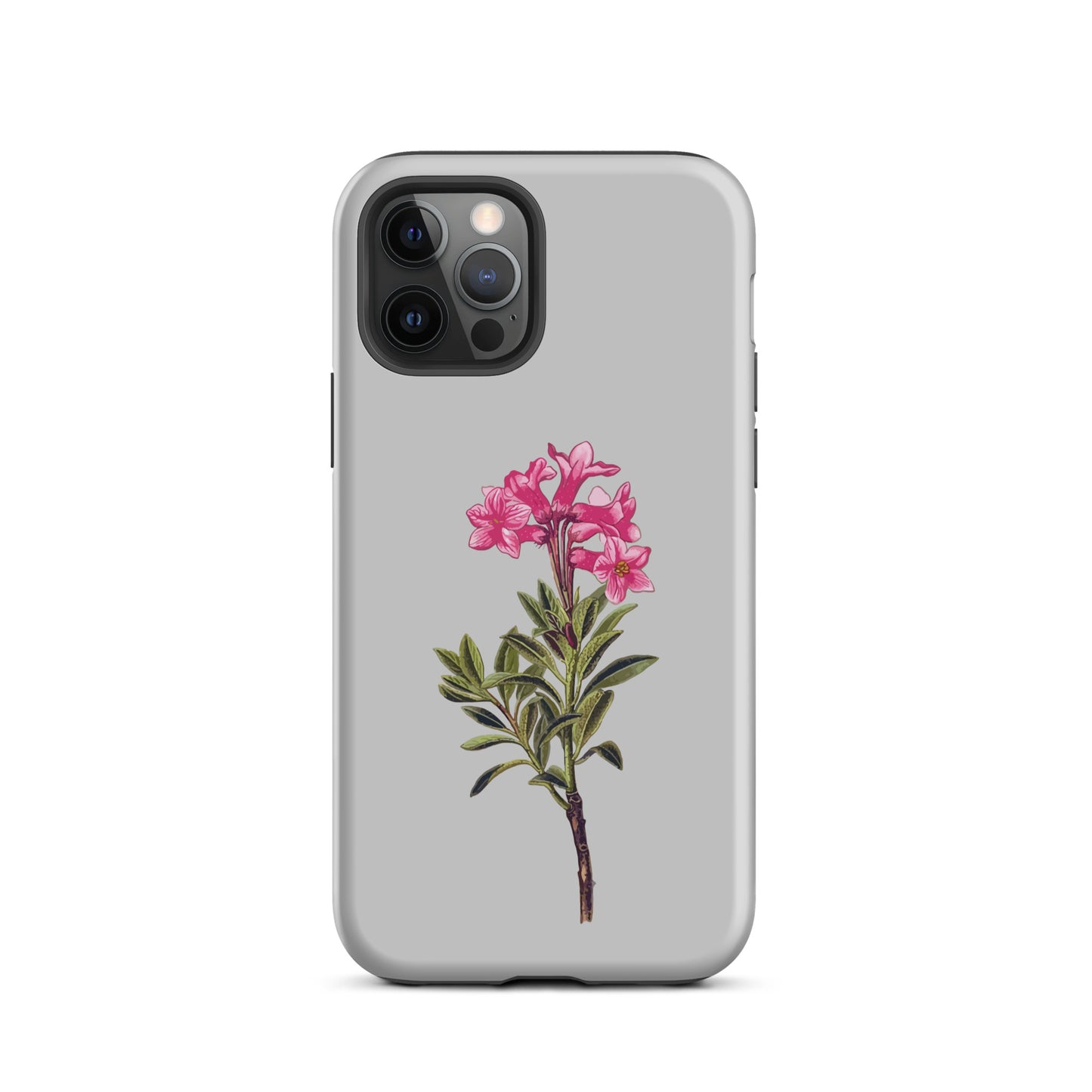 Graue iPhone 12 Pro Handyhülle mit Alpenrose-Design, schützende Silikonhülle