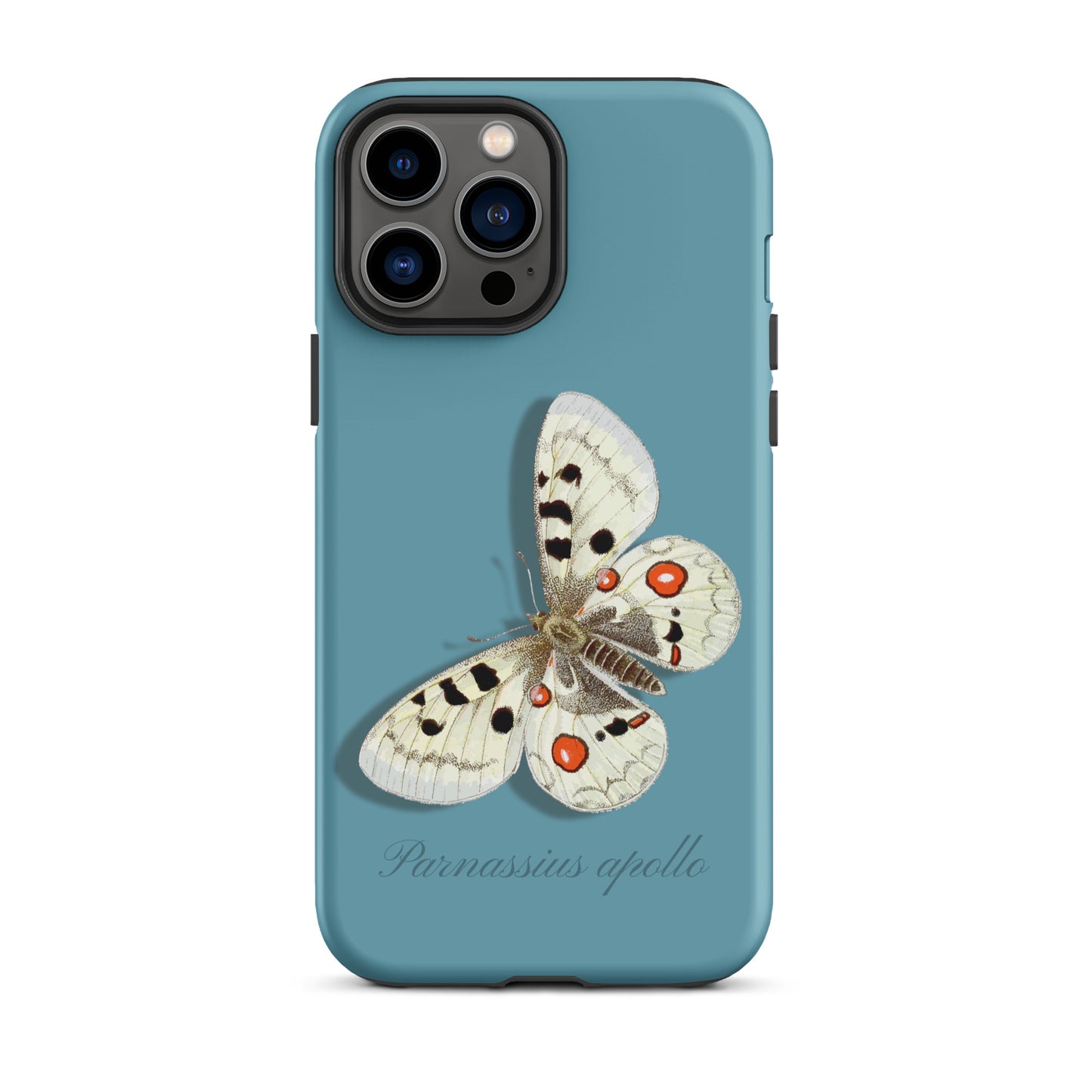 Schutzhülle für Apple iPhone 13 Pro Max mit Apollofalter-Schmetterlingsdesign in Gletscherwasserblau