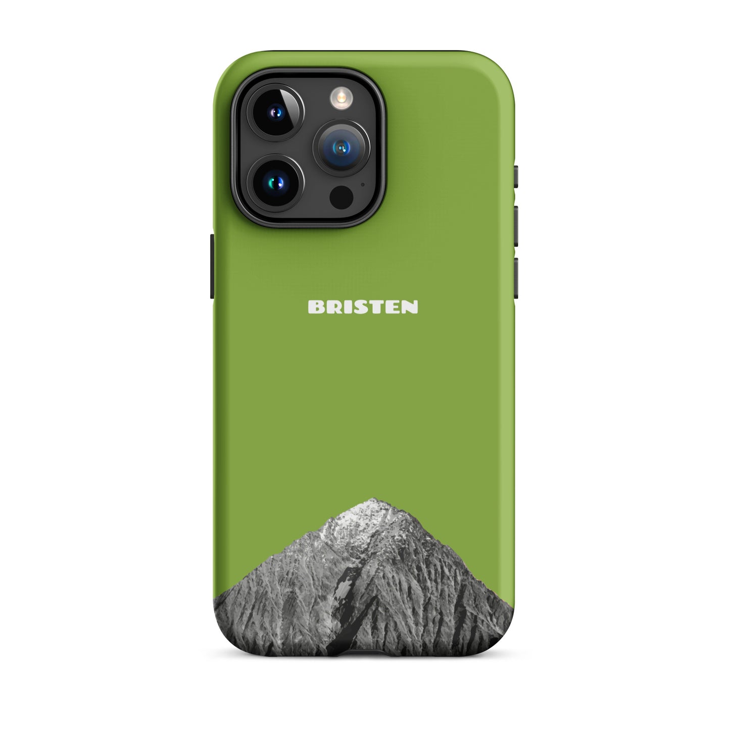 Gelbgrüne iPhone 15 Pro Max Hülle aus Silikon, Bristen Design, stoßfest und mit präzisen Aussparungen.
