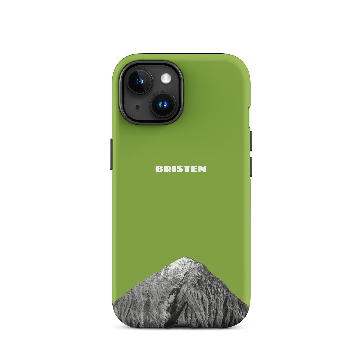 Gelbgrüne iPhone 15 Hülle aus recyceltem Kunststoff mit strukturierter Oberfläche