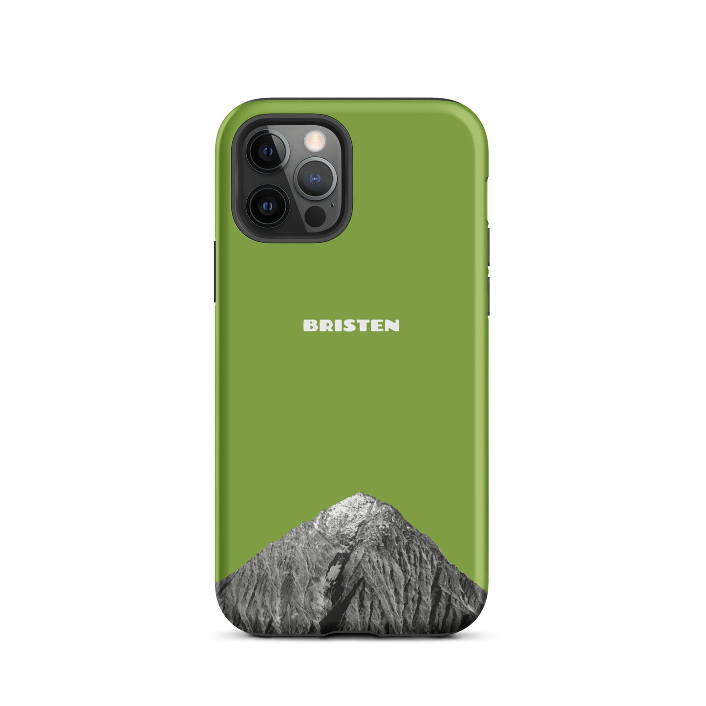 Gelbgrüne iPhone 12 Pro Handyhülle aus Silikon mit strukturierter Oberfläche und präzisen Aussparungen.