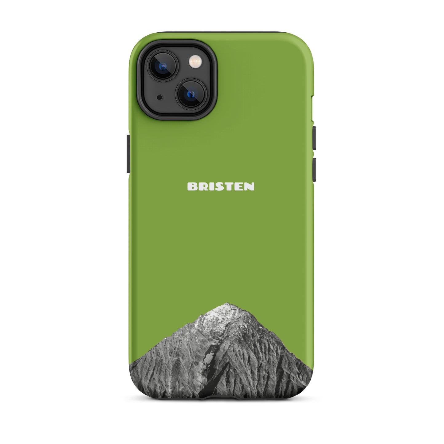 Gelbgrüne iPhone 14 Plus Hülle aus recyceltem Kunststoff mit strukturierter Oberfläche.