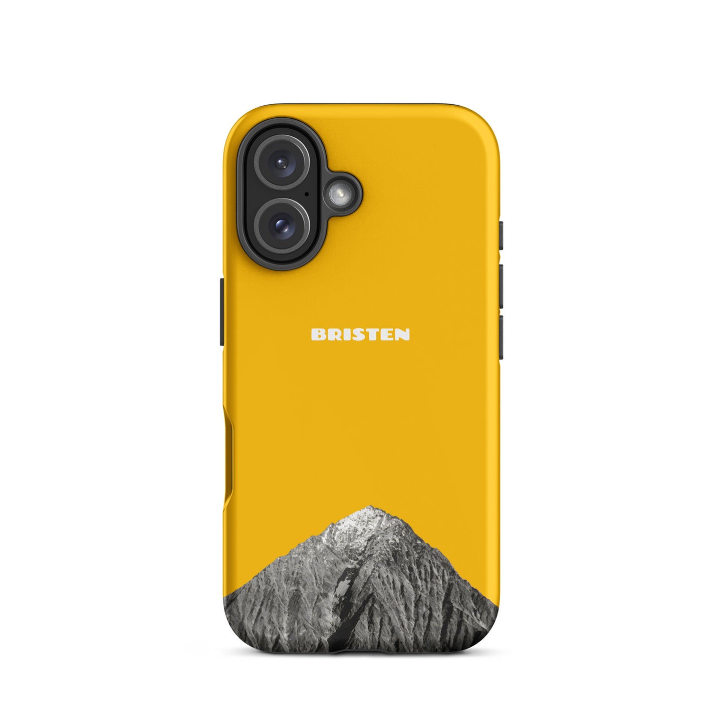 Goldgelbe iPhone 16 Hülle aus Leder mit strukturierter Oberfläche, Bristen Design