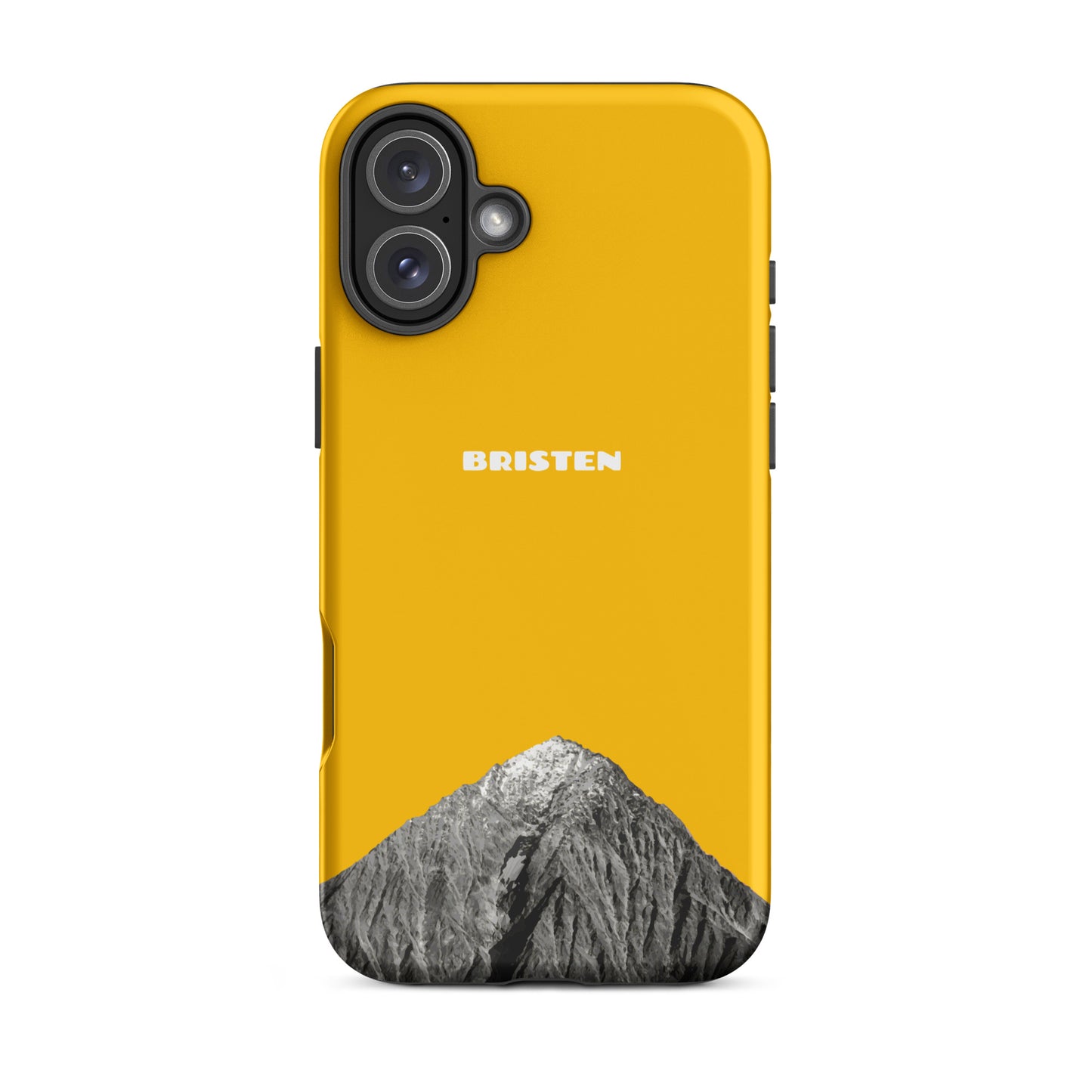 Goldgelbe iPhone 16 Plus Hülle aus Leder mit strukturierter Oberfläche von Bristen