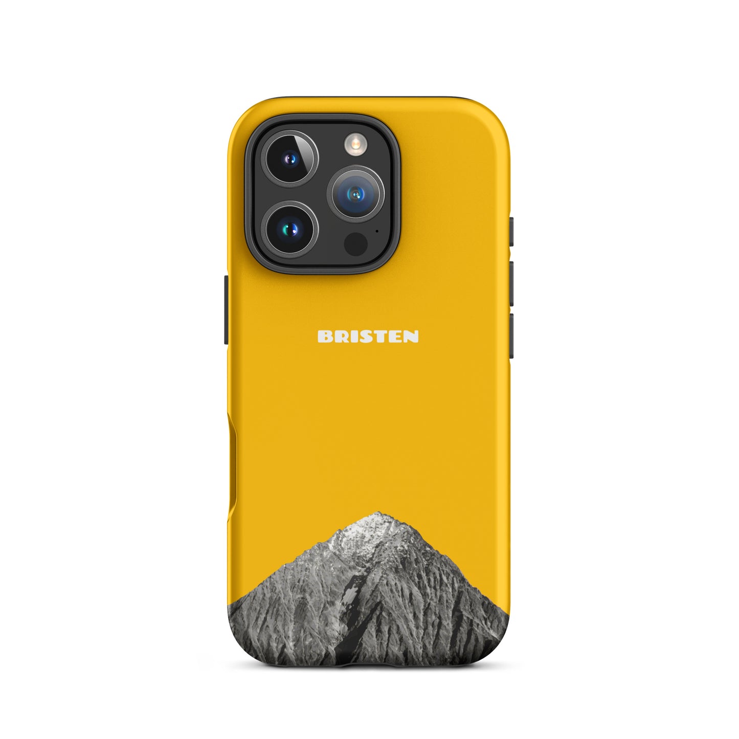 Goldgelbe iPhone 16 Pro Hülle aus Leder mit strukturierter Oberfläche von Bristen