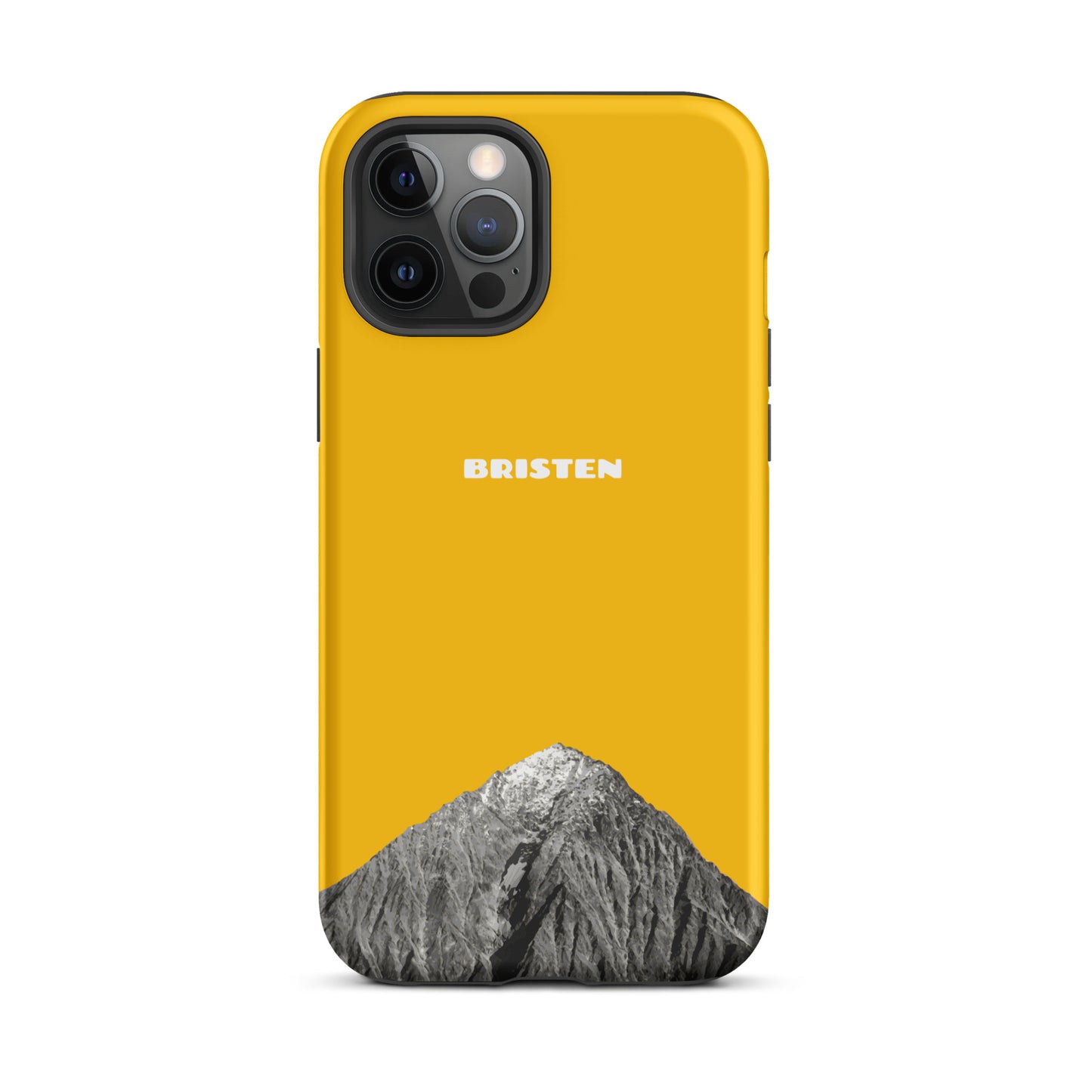 Goldgelbe iPhone 12 Pro Max Hülle aus Leder mit strukturierter Oberfläche, Seitenansicht