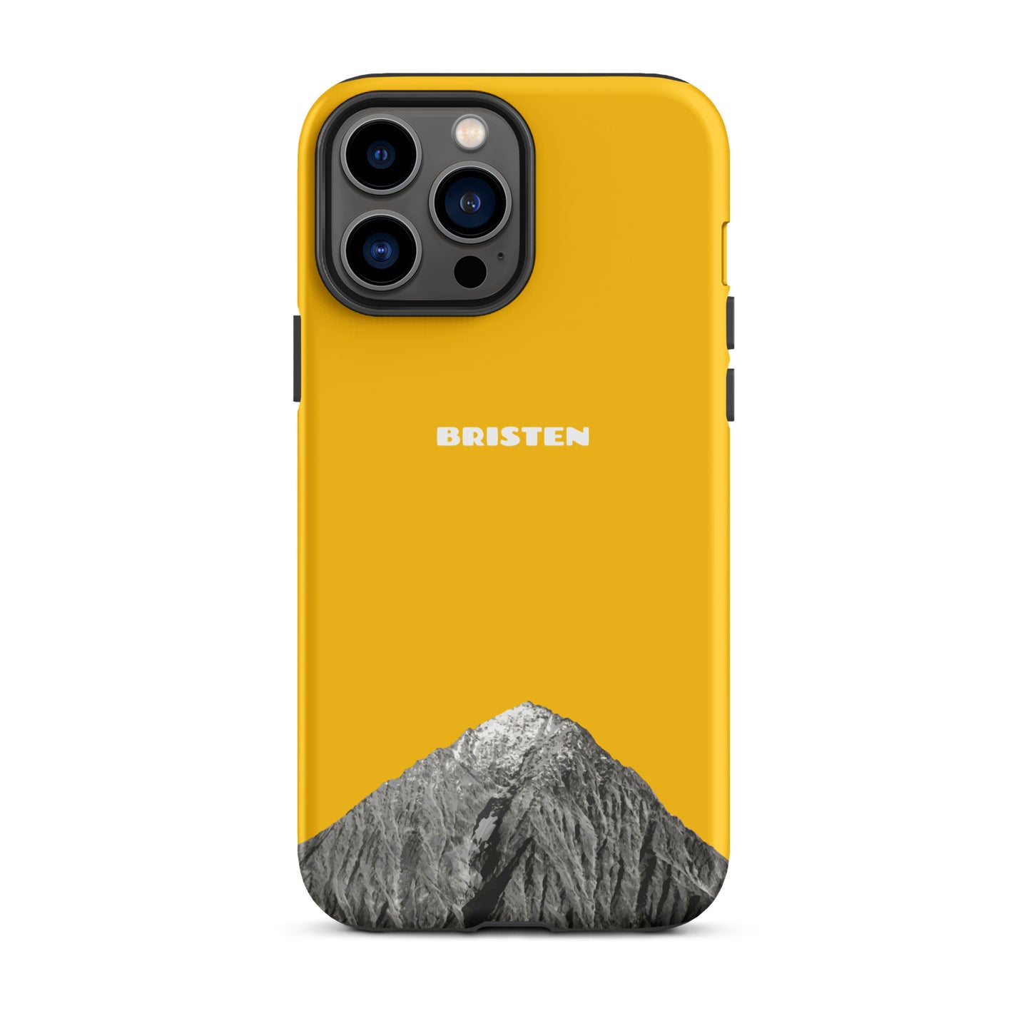 Goldgelbe iPhone 13 Pro Max Hülle mit strukturierter Oberfläche in Seitenansicht