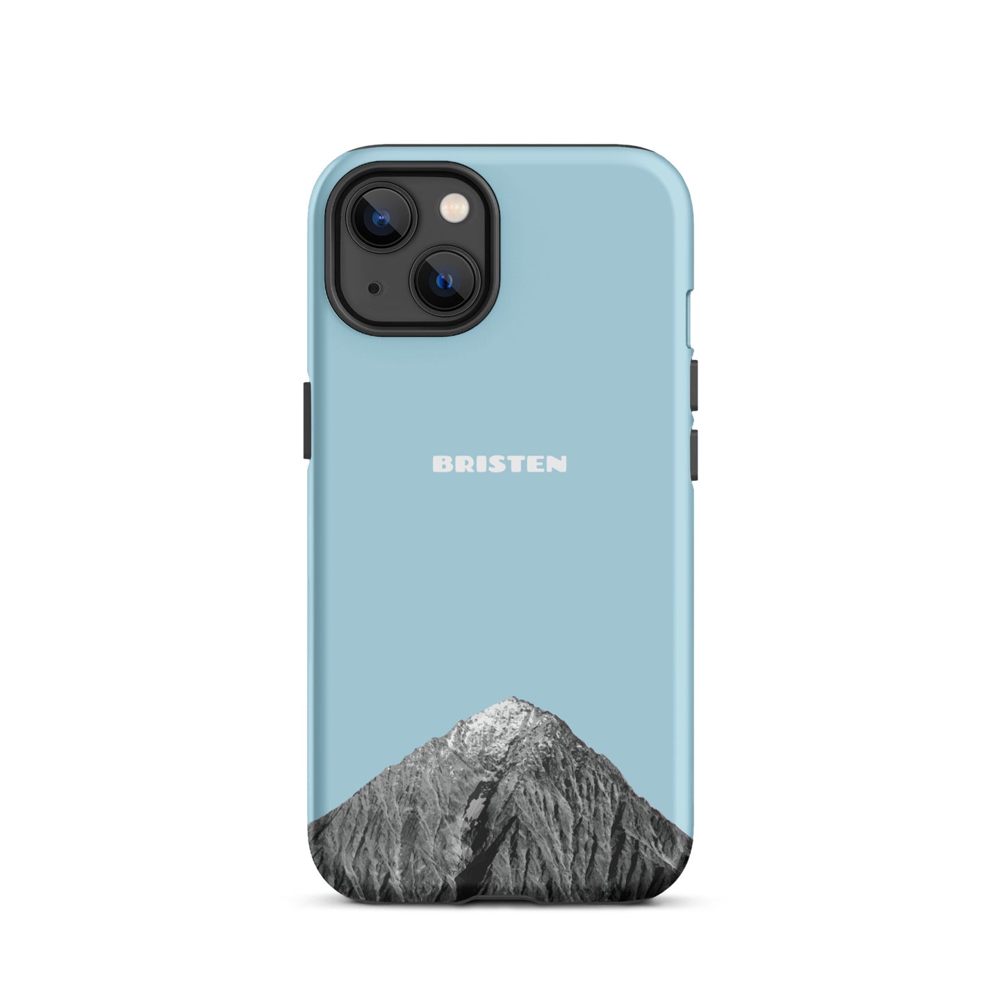 Hellblaue iPhone 13 Hülle aus Silikon mit strukturierter Oberfläche für besseren Grip.