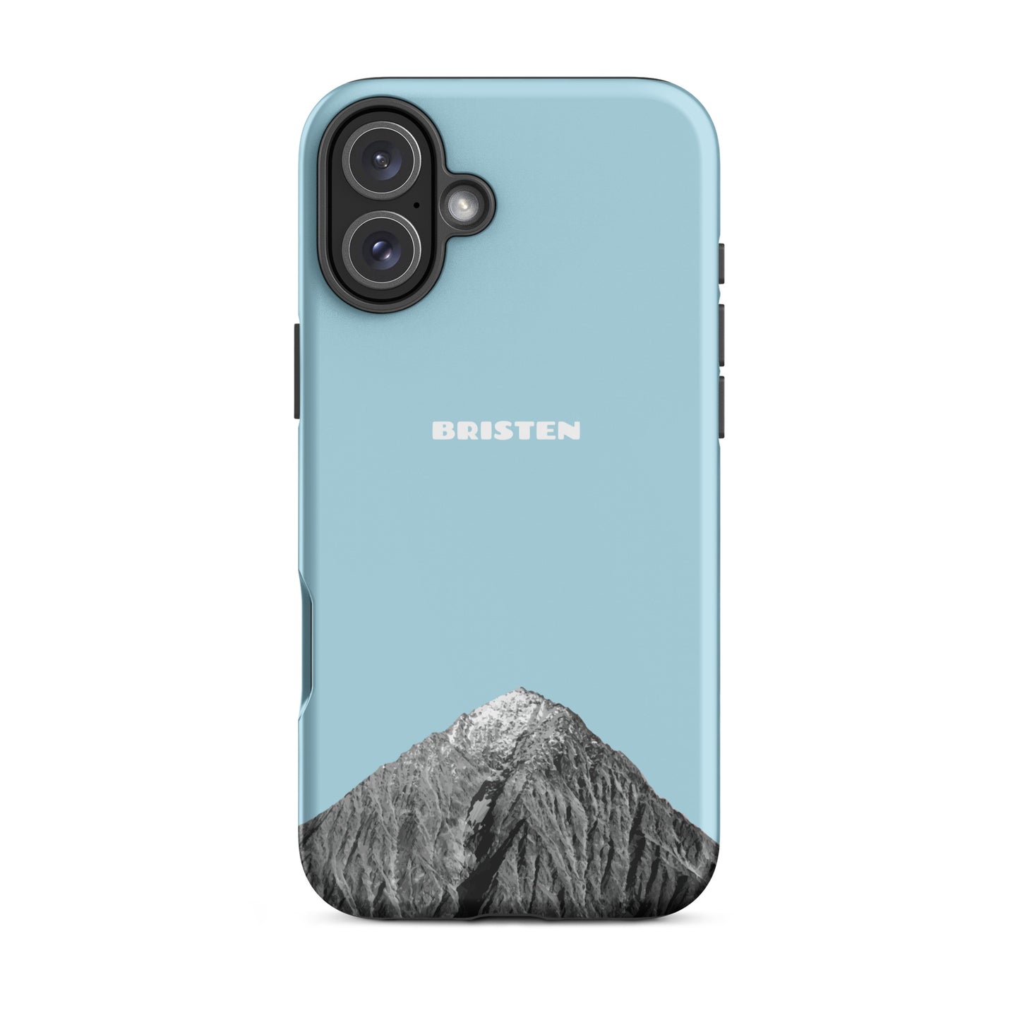 Hellblaue iPhone Hülle aus Silikon mit strukturierter Oberfläche für Apple iPhone 16 Plus, Seitenansicht.
