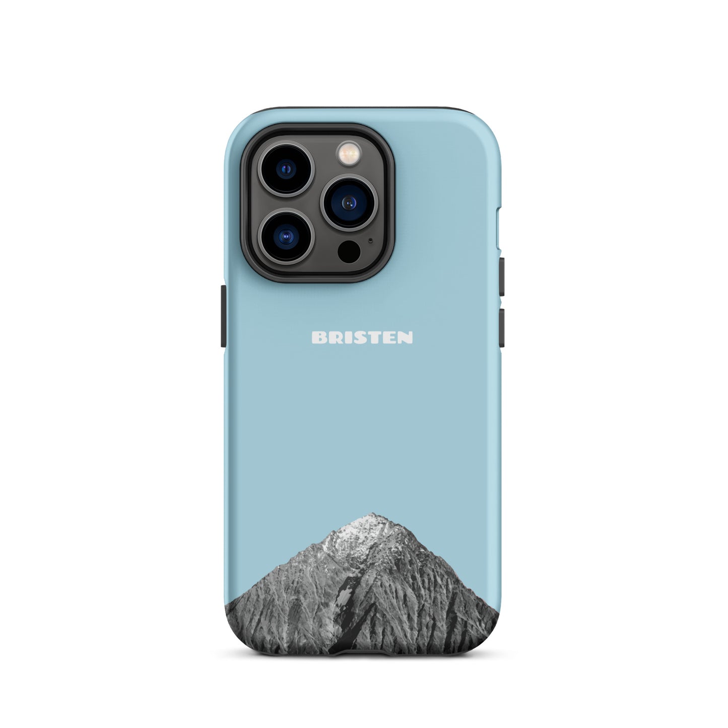 Hellblaue iPhone 14 Pro Handyhülle aus transparentem Silikon mit strukturierter Oberfläche.