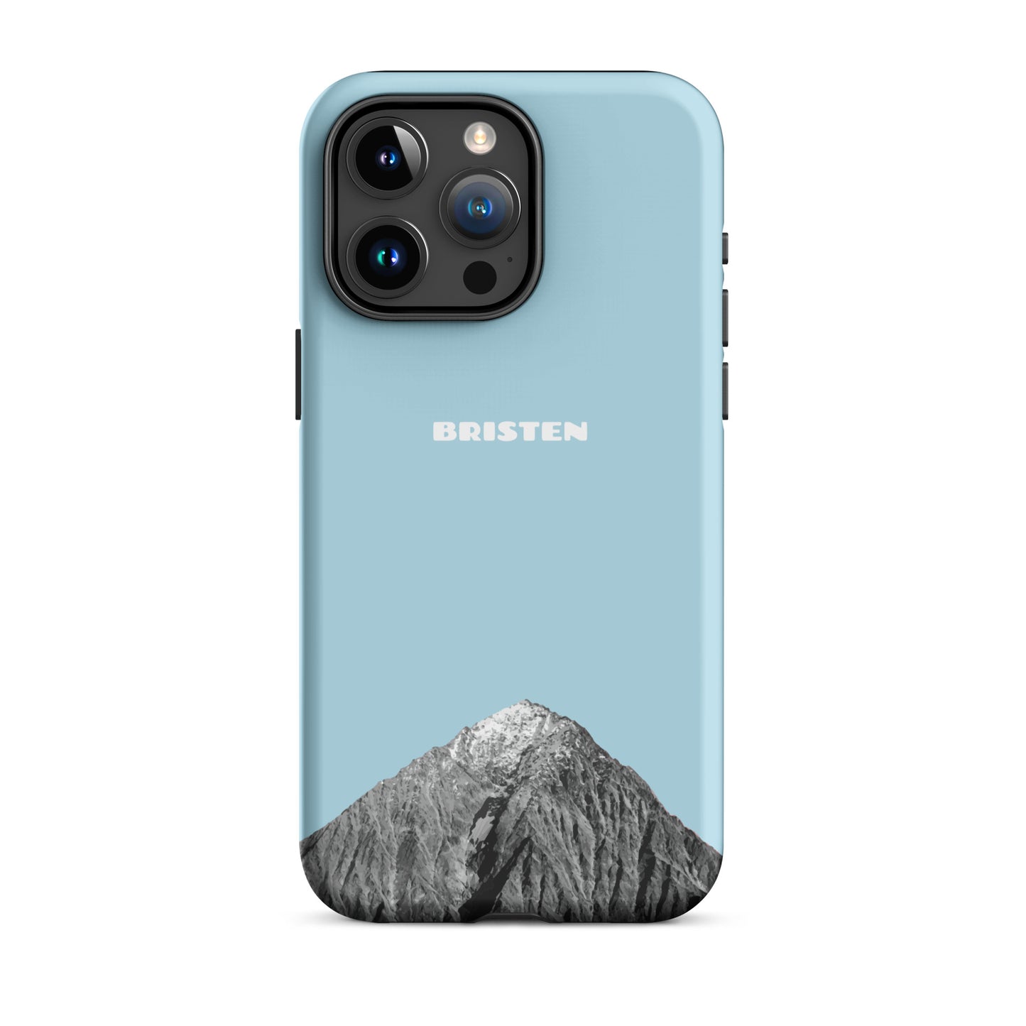 Hellblaue iPhone 15 Pro Max Hülle aus Silikon mit strukturierter Oberfläche, Seitenansicht