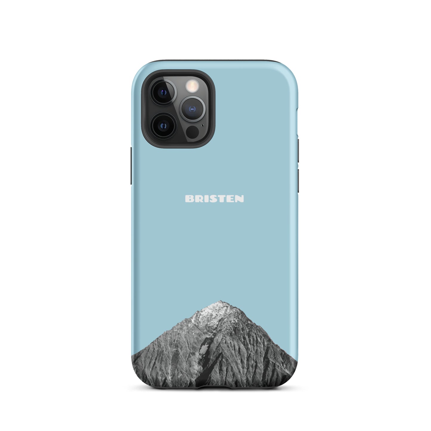 Durchsichtige iPhone 12 Pro Hülle in Hellblau mit strukturierter Oberfläche für zusätzlichen Schutz.