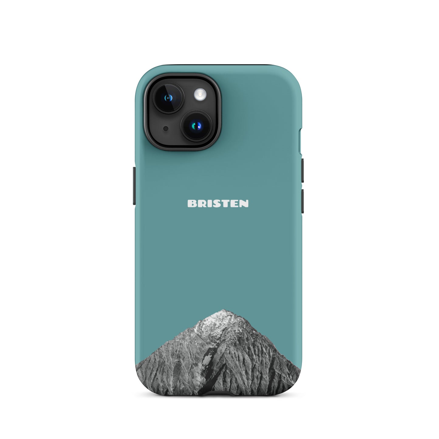 Kadettenblaue iPhone 15 Hülle aus robustem Material mit präzisen Ausschnitten für alle Anschlüsse.