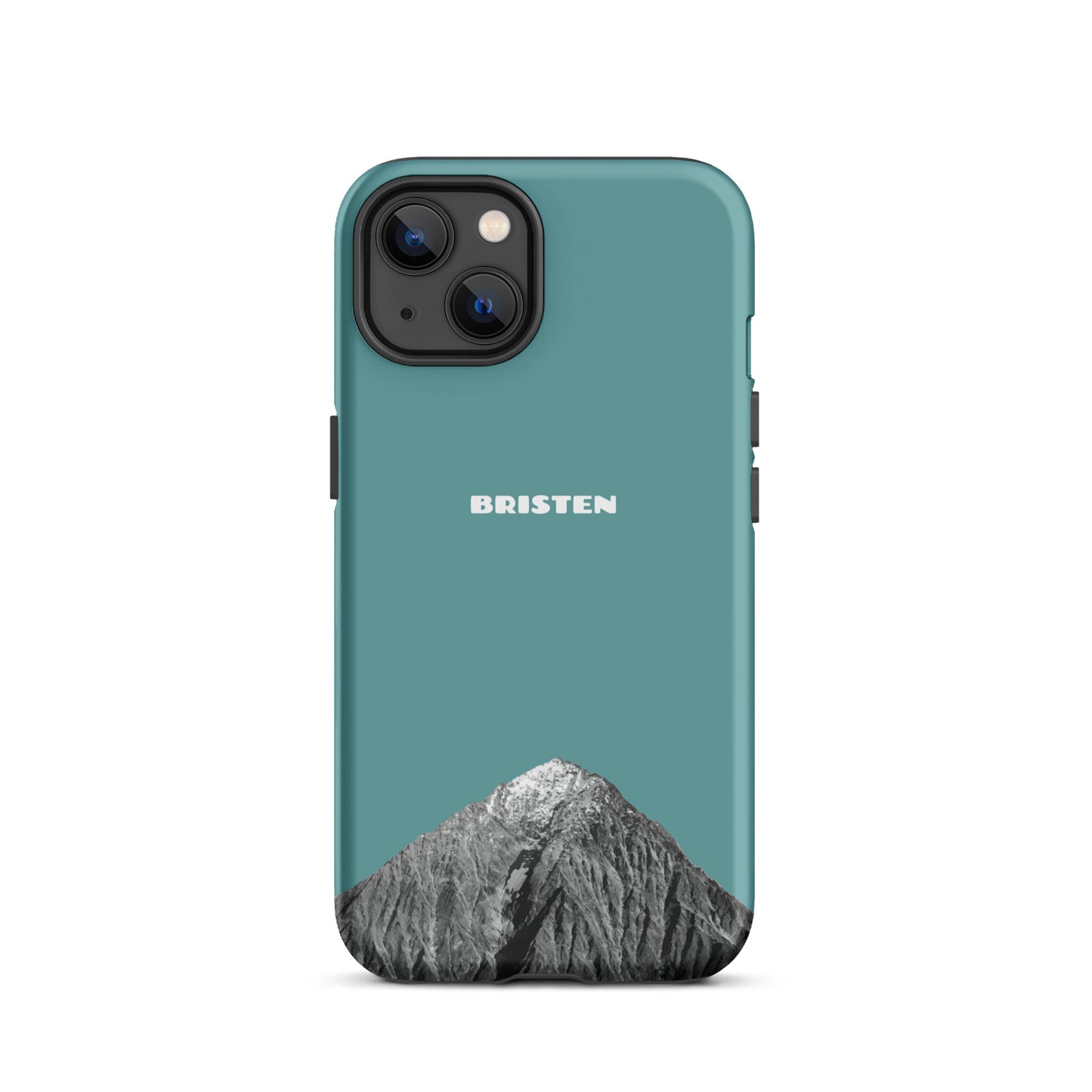 Schützende iPhone 13 Hülle in Kadettenblau von Bristen, seitliche Ansicht mit sichtbarer Textur.