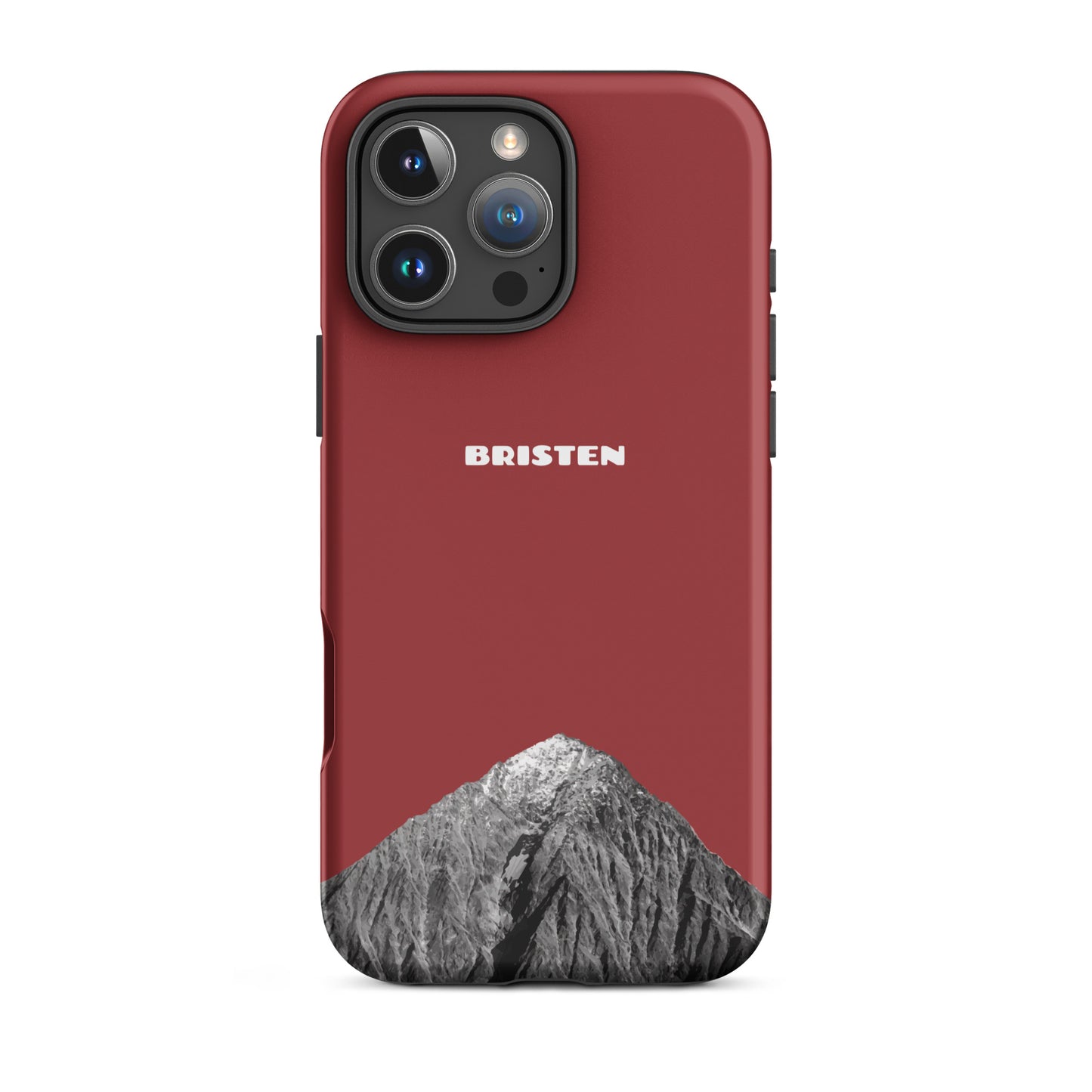 Rote iPhone 16 Pro Max Hülle aus Silikon mit strukturierter Oberfläche von Bristen, Seitenansicht