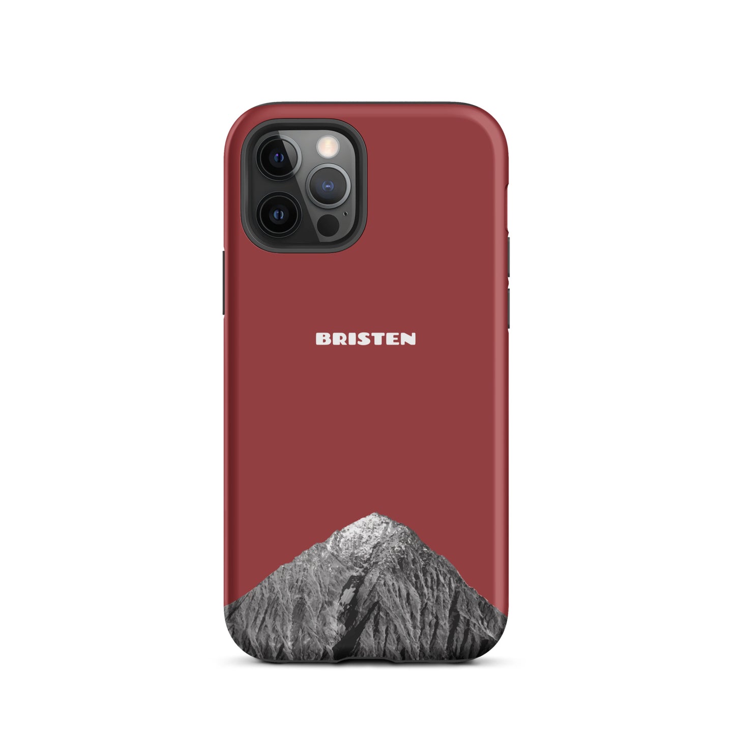 Rote Bristen iPhone Hülle mit präzisen Aussparungen für das Apple iPhone 12 Pro, robustes Material.