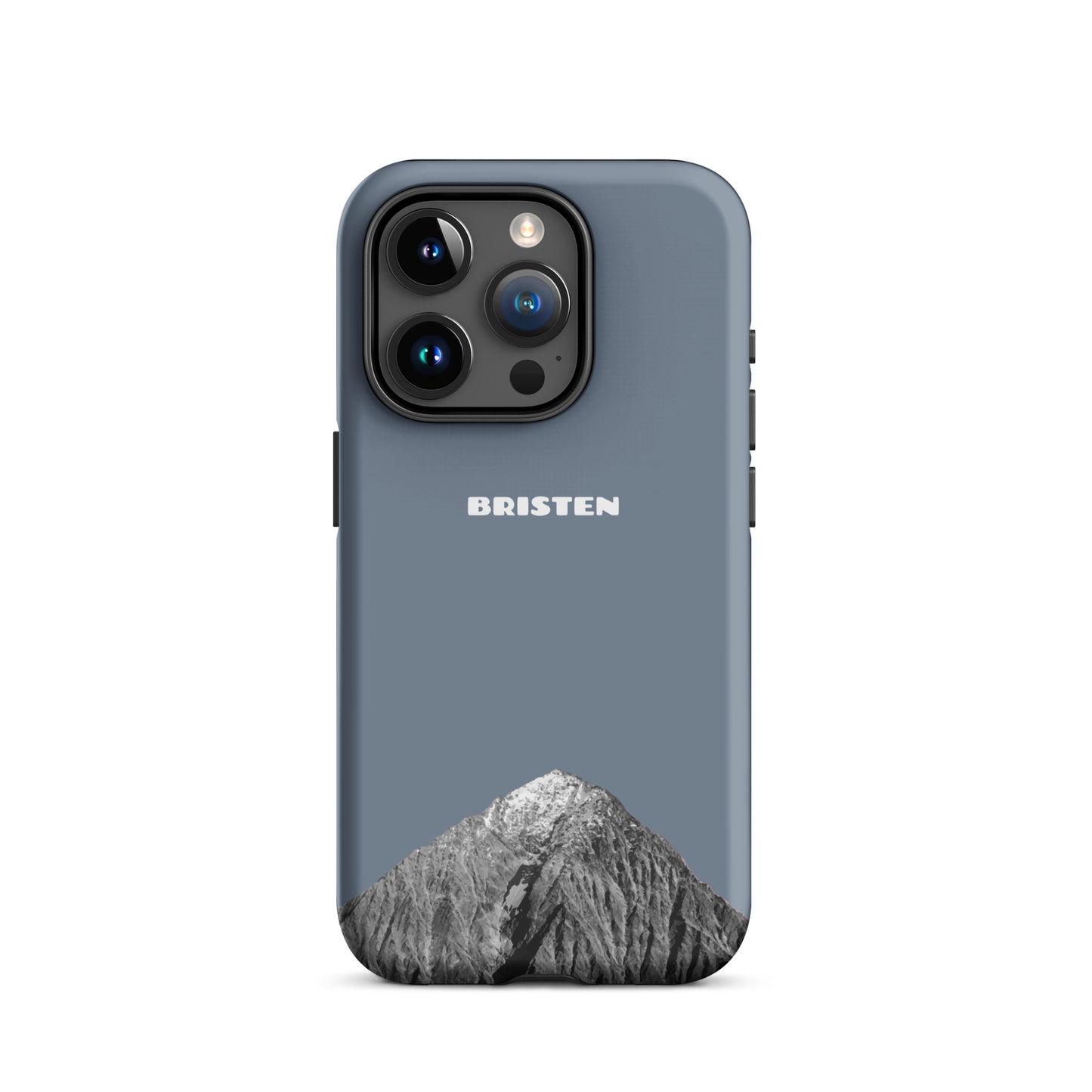 Schiefergraue iPhone 15 Pro Hülle aus hochwertigem Material mit strukturierter Oberfläche