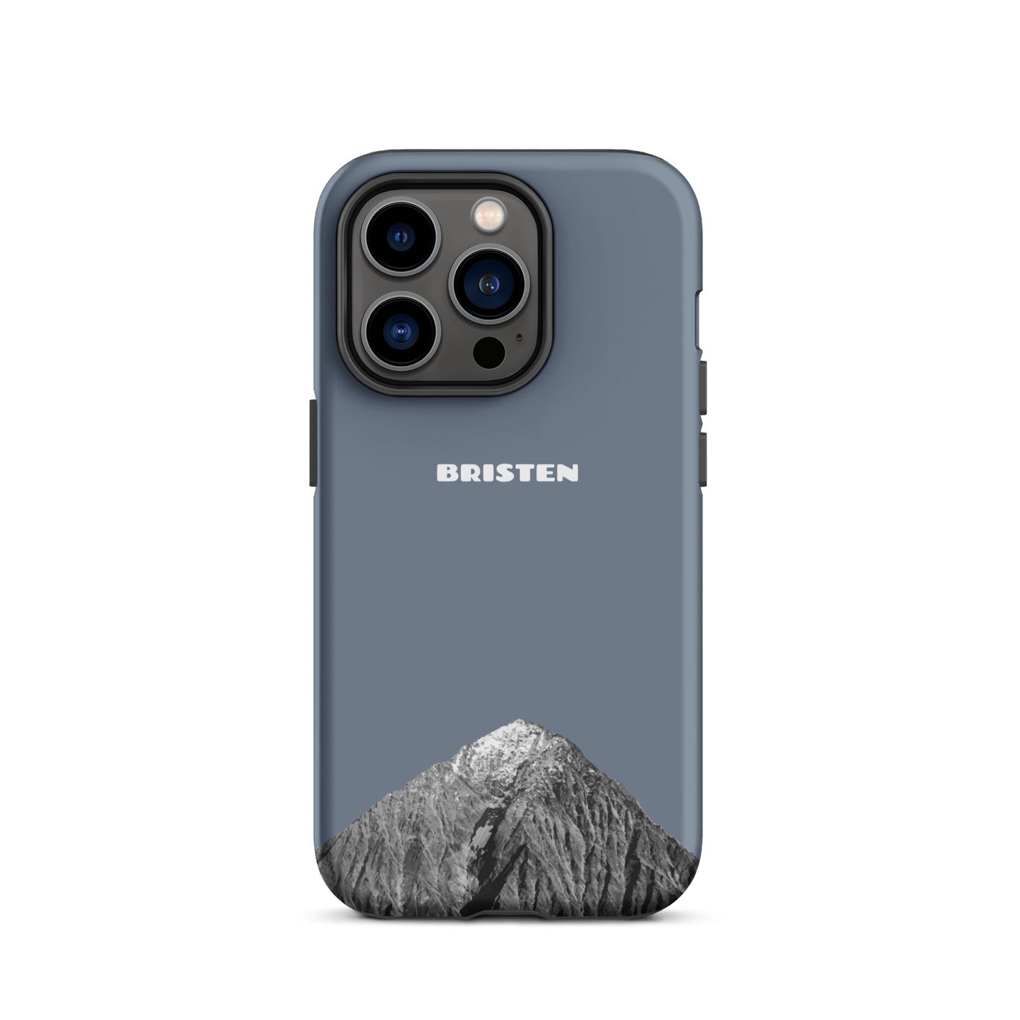 Schiefergraue iPhone 14 Pro Hülle aus hochwertigem Kunststoff mit strukturierter Oberfläche.