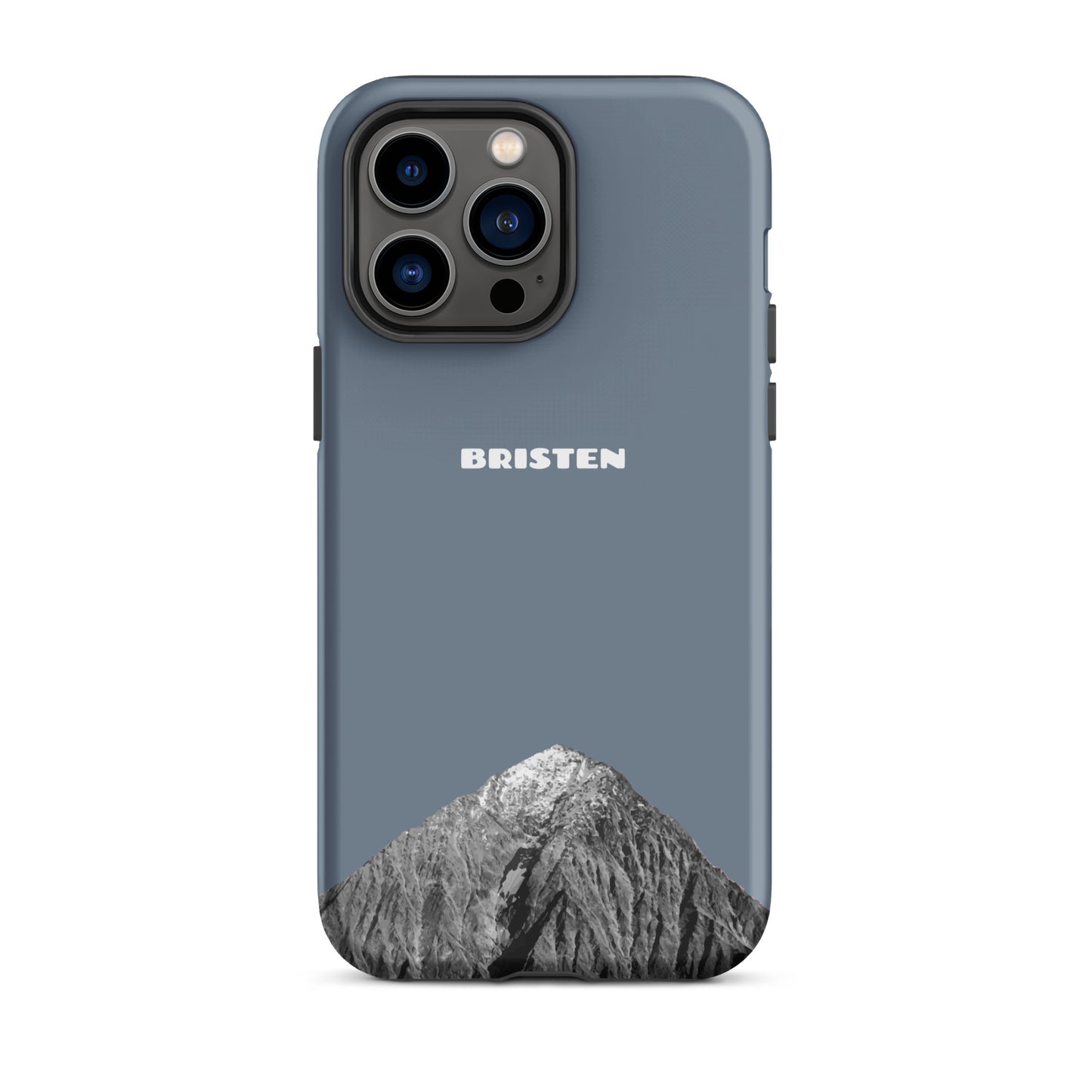 Schiefergraue Bristen Handyhülle für iPhone 14 Pro Max aus hochwertigem Material mit strukturierter Oberfläche.