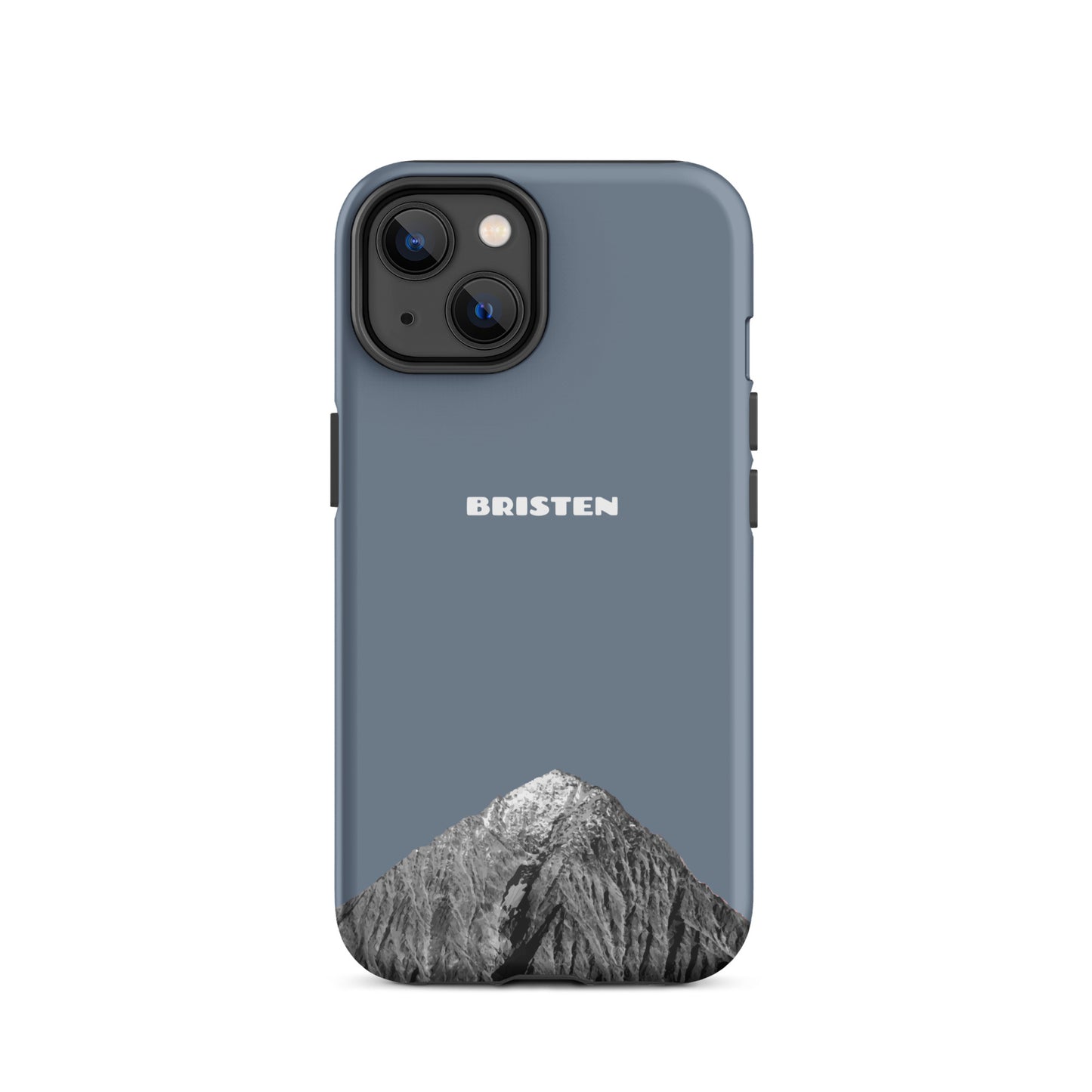 Schiefergraue iPhone 14 Hülle aus hochwertigem Material mit strukturierter Oberfläche, Seitenansicht