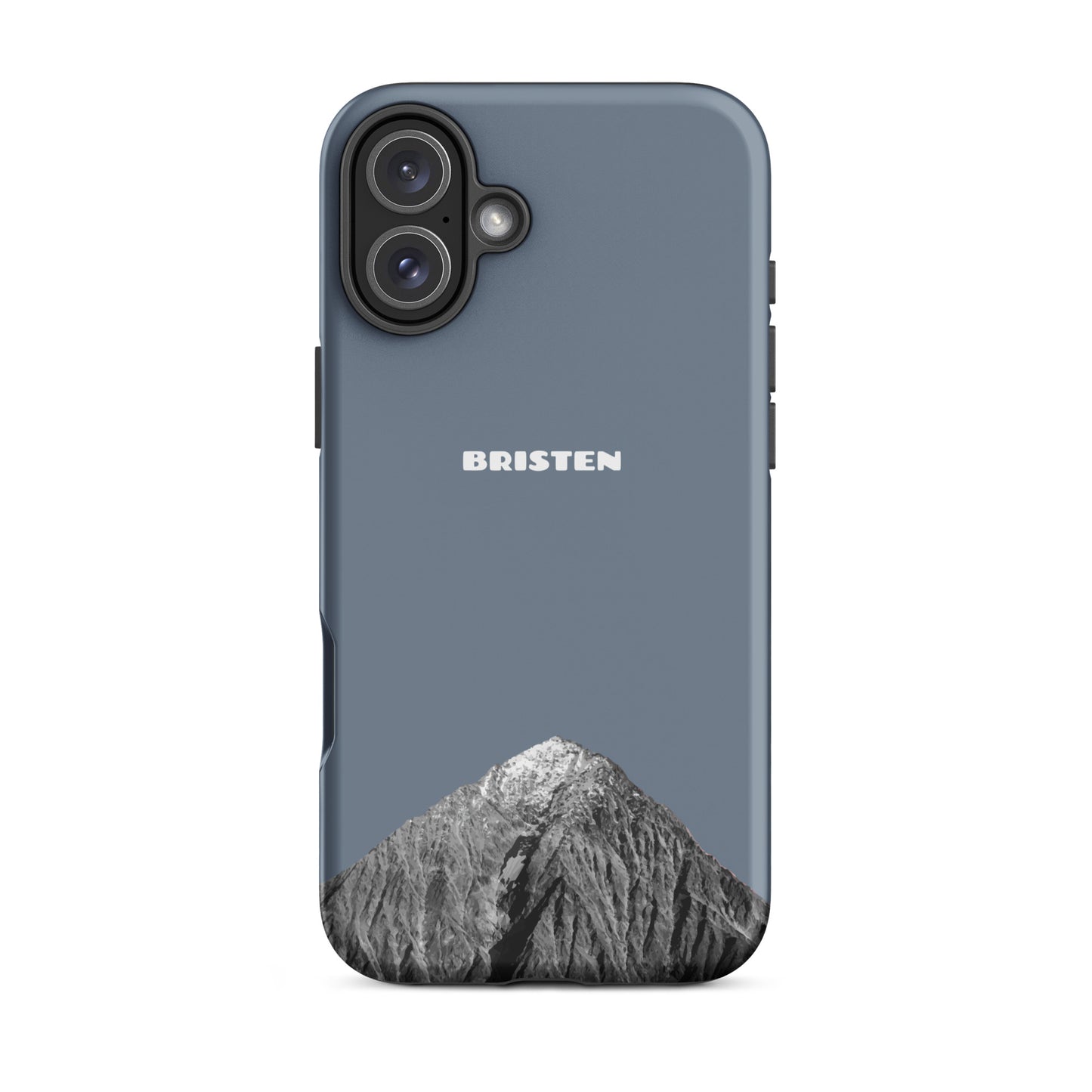 Schiefergraue iPhone 16 Plus Hülle aus hochwertigem Kunststoff mit strukturierter Oberfläche.