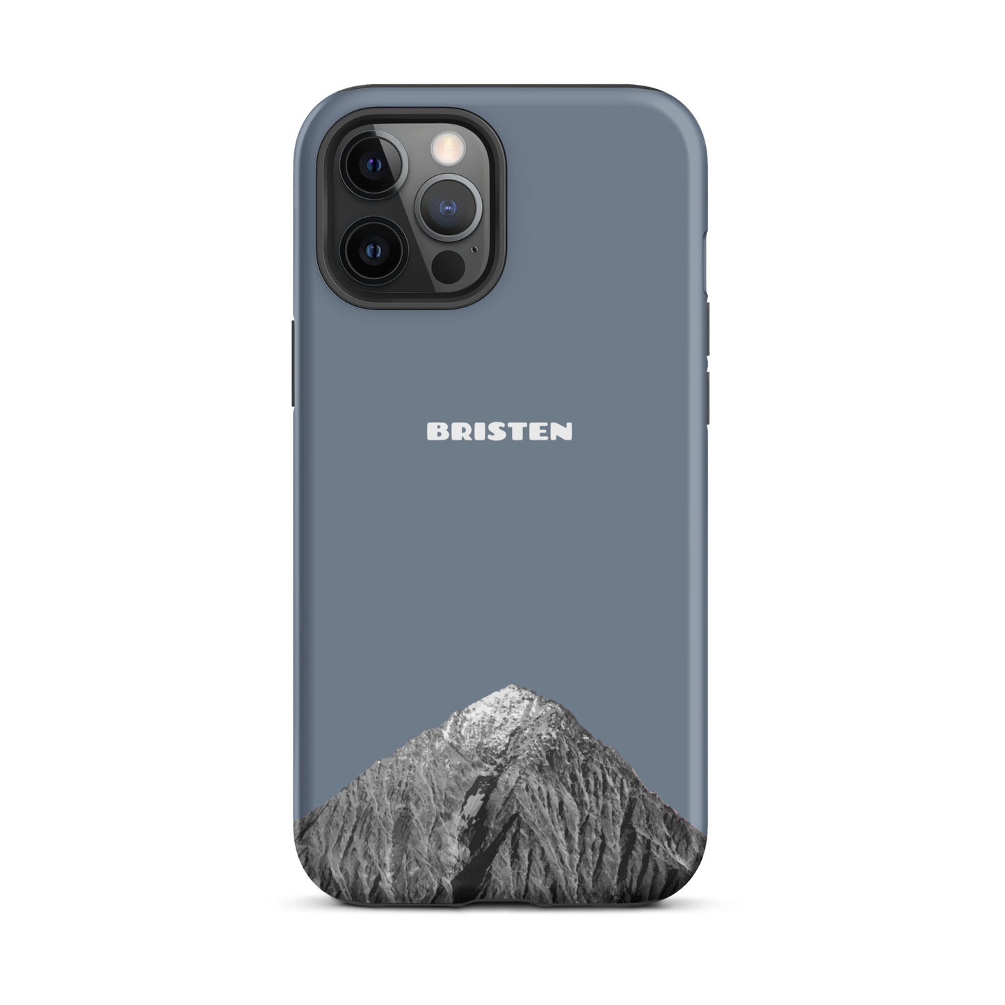 Schiefergraue iPhone 12 Pro Max Hülle aus hochwertigem Material mit präzisen Ausschnitten.