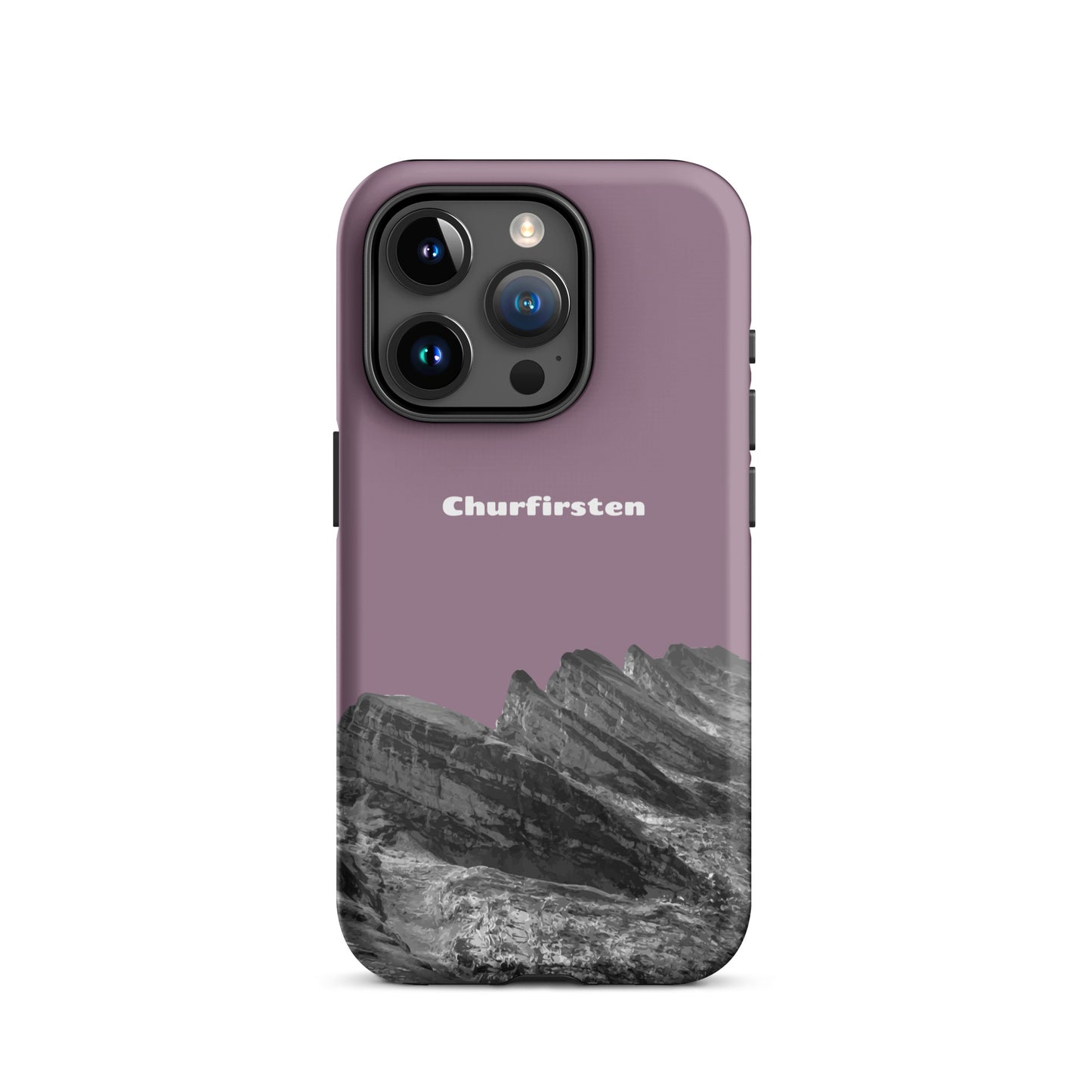 iPhone Hülle in Pastellviolett mit Churfirsten-Motiv, robustes Design, Schutzhülle für iPhone.