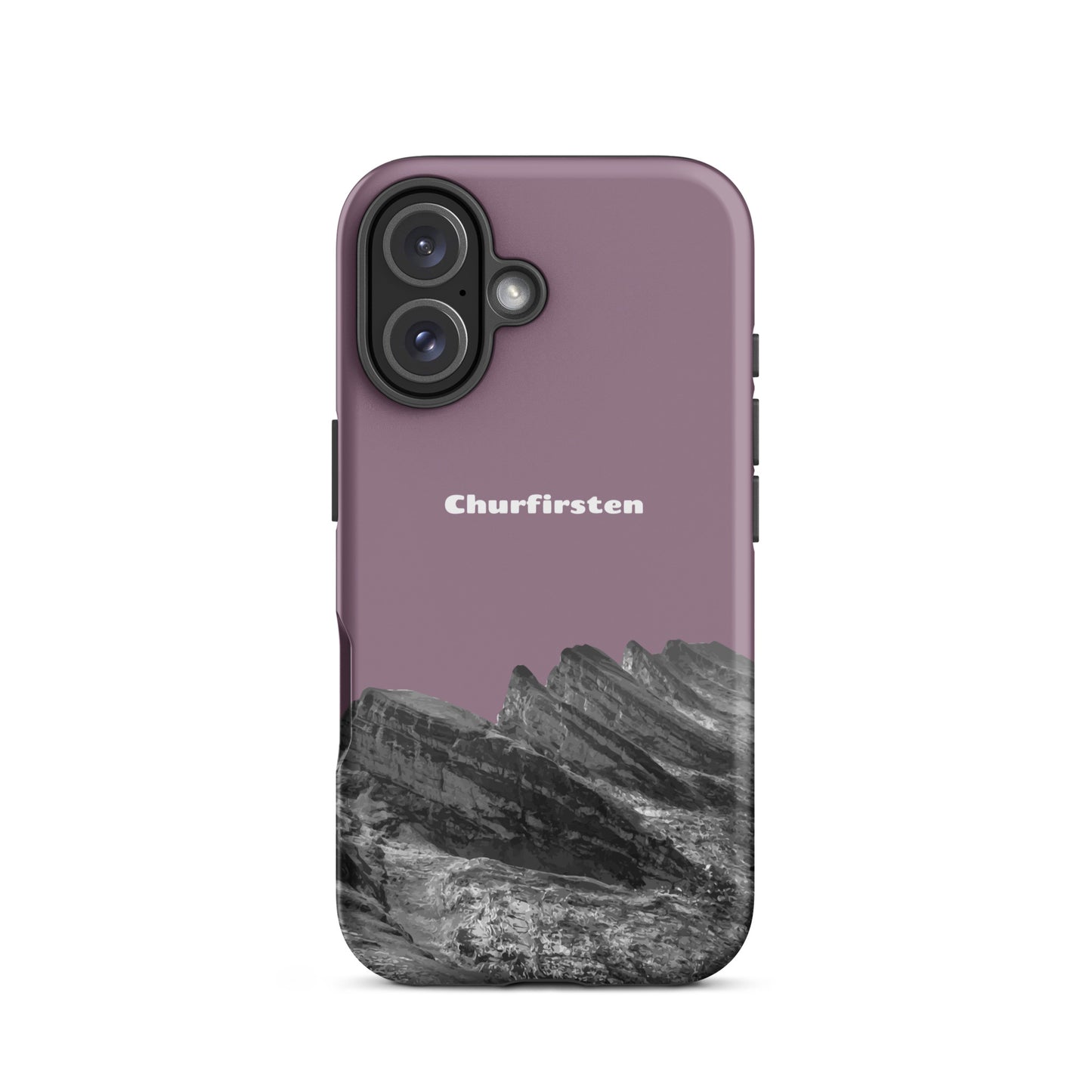 Robuste iPhone Hülle mit Churfirsten-Design in Pastellviolett, aus hochwertigem Material für optimalen Schutz.