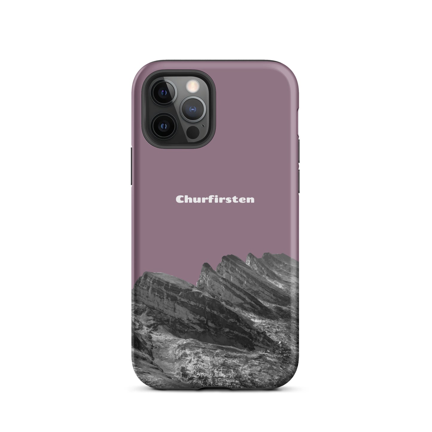 Robuste iPhone Hülle in Pastellviolett mit Churfirsten-Motiv, Schutzhülle mit attraktivem Design.