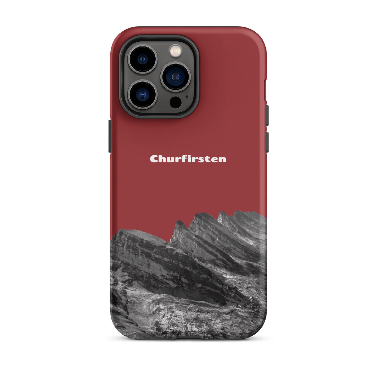 Robuste iPhone-Hülle in Rot mit Churfirsten-Motiv, Schutzhülle mit attraktivem Design für iPhone.