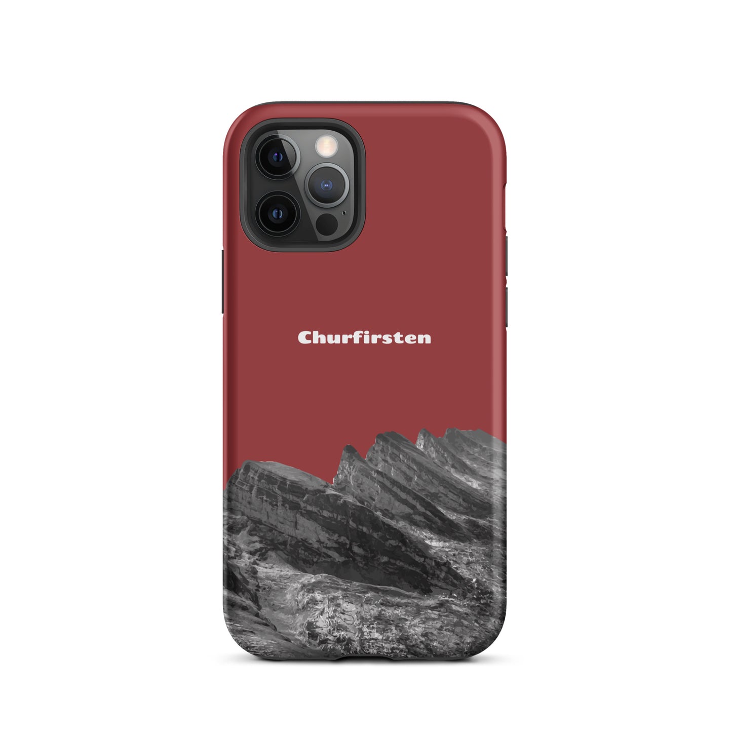 Robuste iPhone Hülle in Rot mit Churfirsten-Motiv aus dem Toggenburg, Schutzhülle mit attraktivem Design.