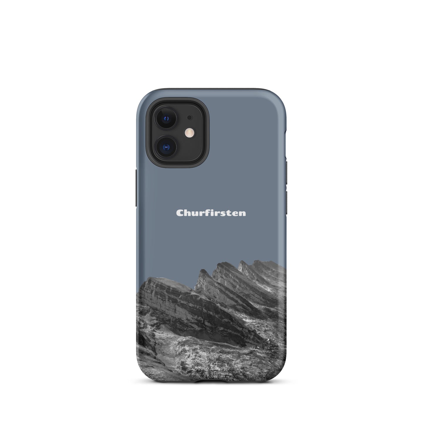 Schiefergraue iPhone-Hülle mit Churfirsten-Motiv, robustes Design, Schutzhülle aus hochwertigem Material.