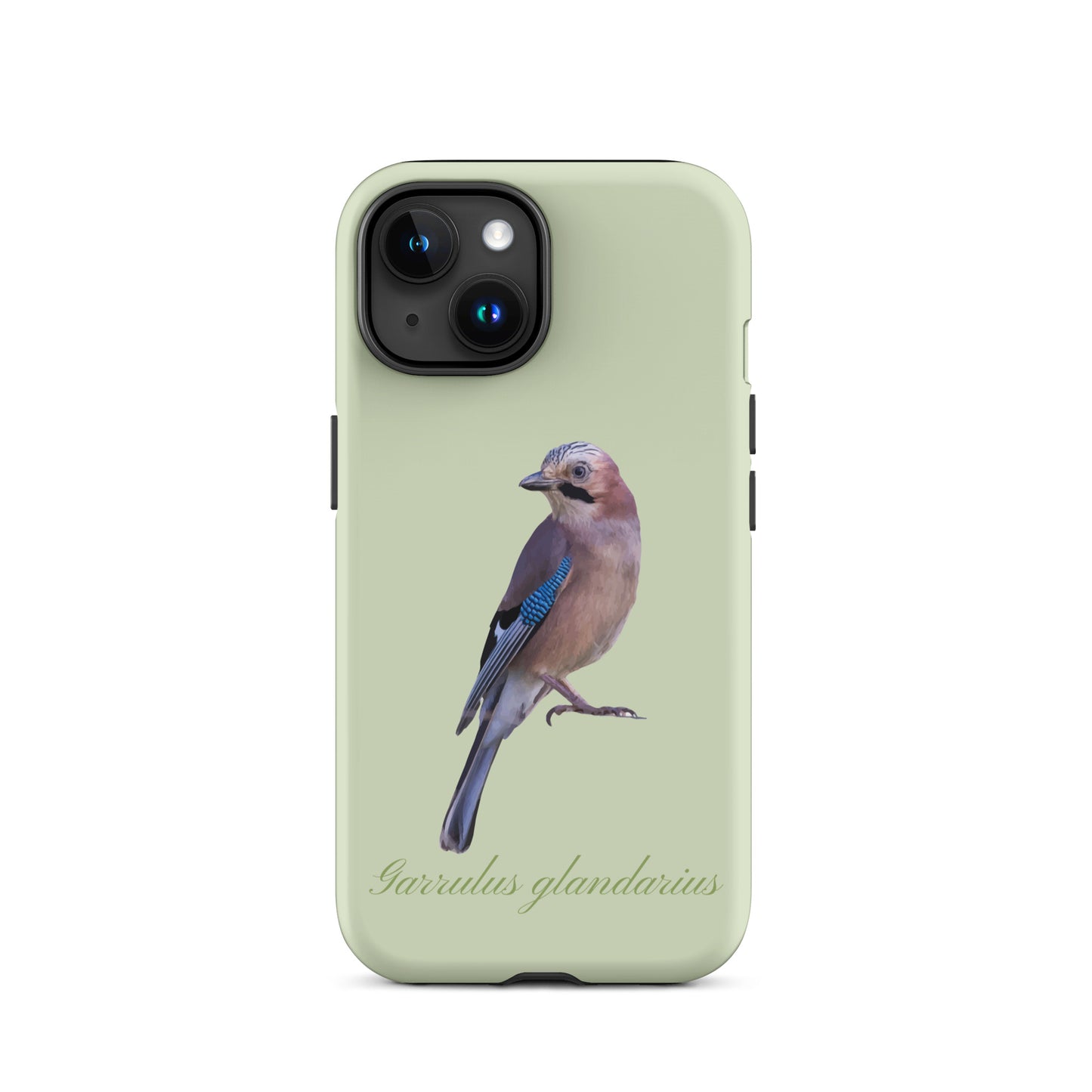 Hellgrüne iPhone Schutzhülle mit Eichelhäher Design aus robustem Material