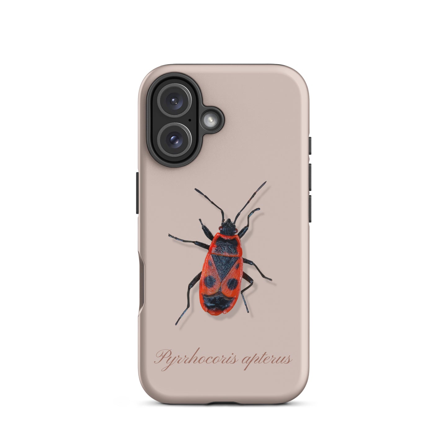 Rosa iPhone Hülle mit Feuerwanzen-Design aus robustem Kunststoff, passend für Apple iPhone.