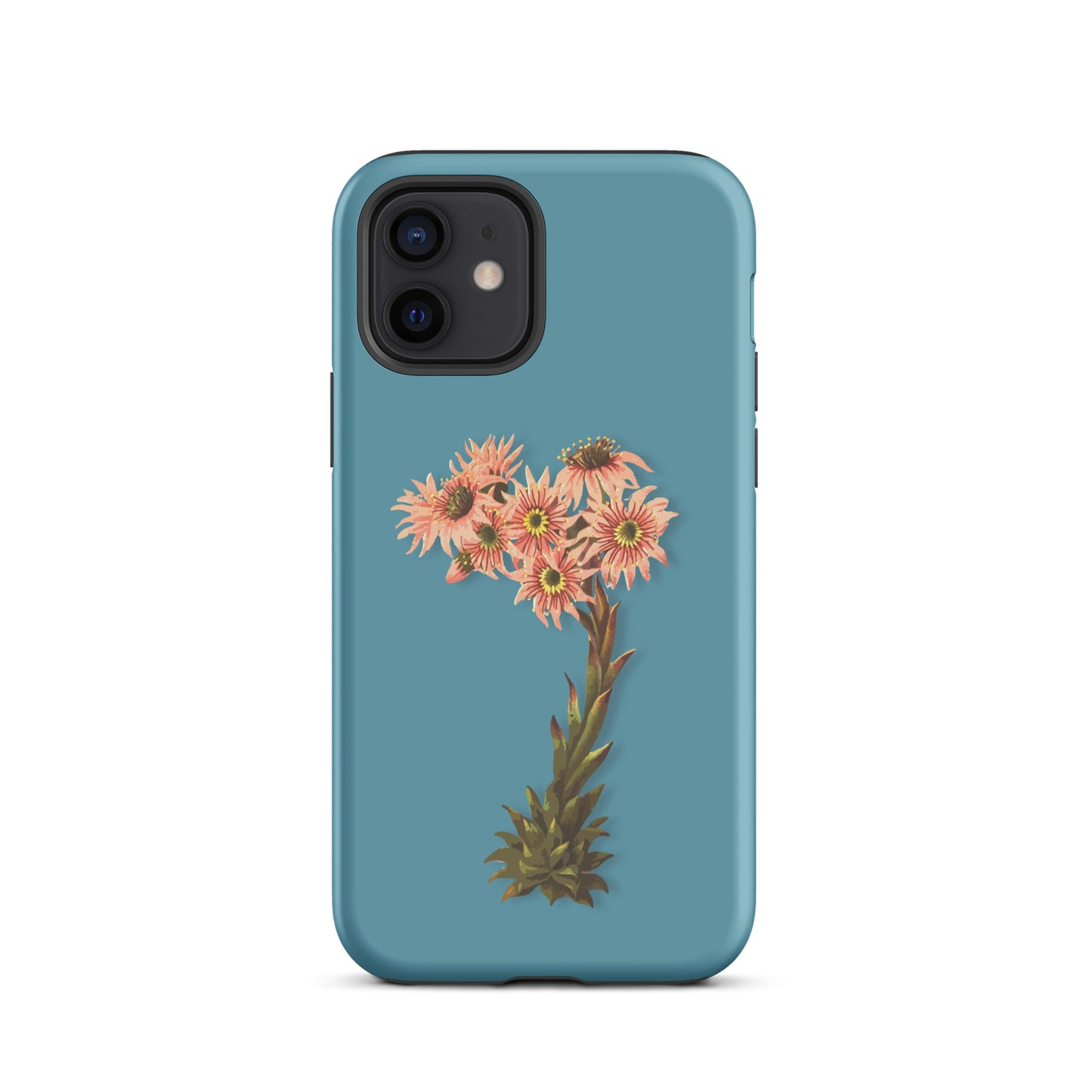 Gletscherwasserblaue iPhone-Hülle mit Hauswurz-Design, Schutzhülle aus robustem Material für Apple iPhone.