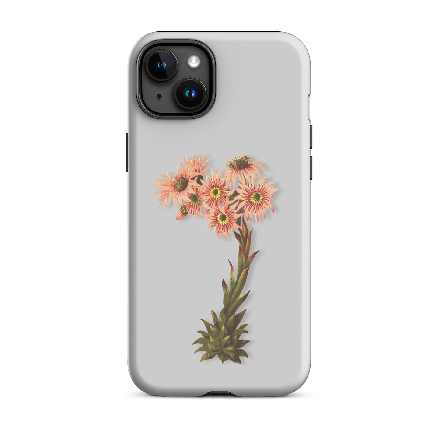 Graue iPhone-Hülle mit Hauswurz-Design, schützende Silikon-Handyhülle für Apple iPhone