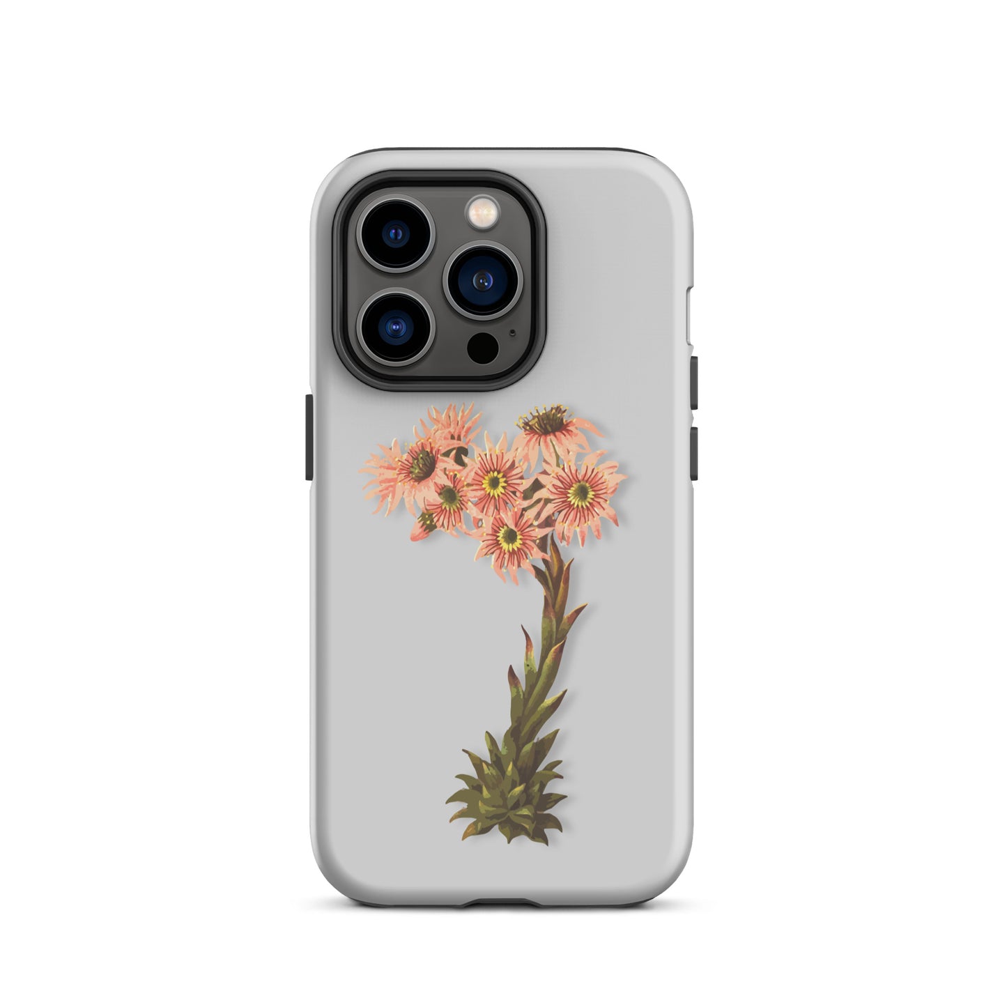 Graue iPhone-Hülle mit Hauswurz-Muster aus robustem Silikon, Schutzhülle für Apple iPhone.