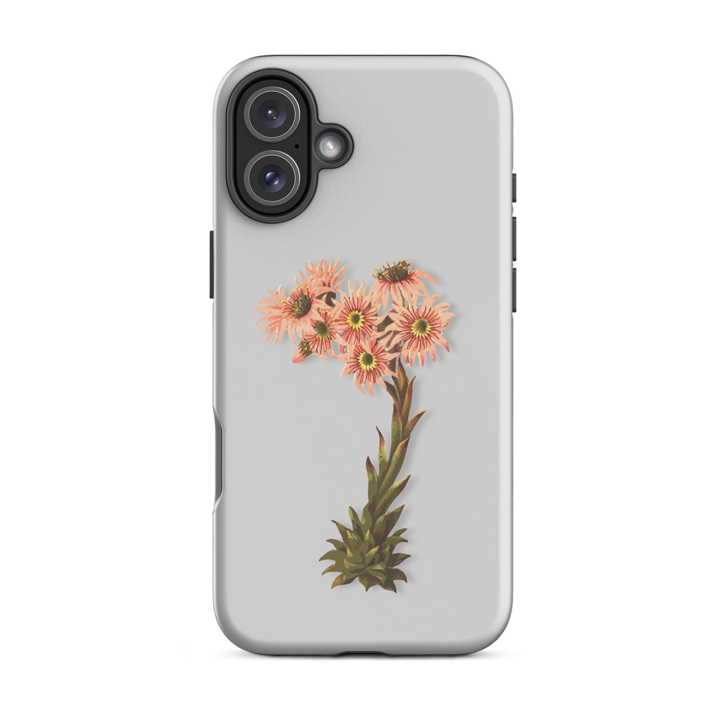 Graue iPhone-Hülle mit Hauswurz-Design aus robustem Silikon, Schutzhülle für Apple iPhone