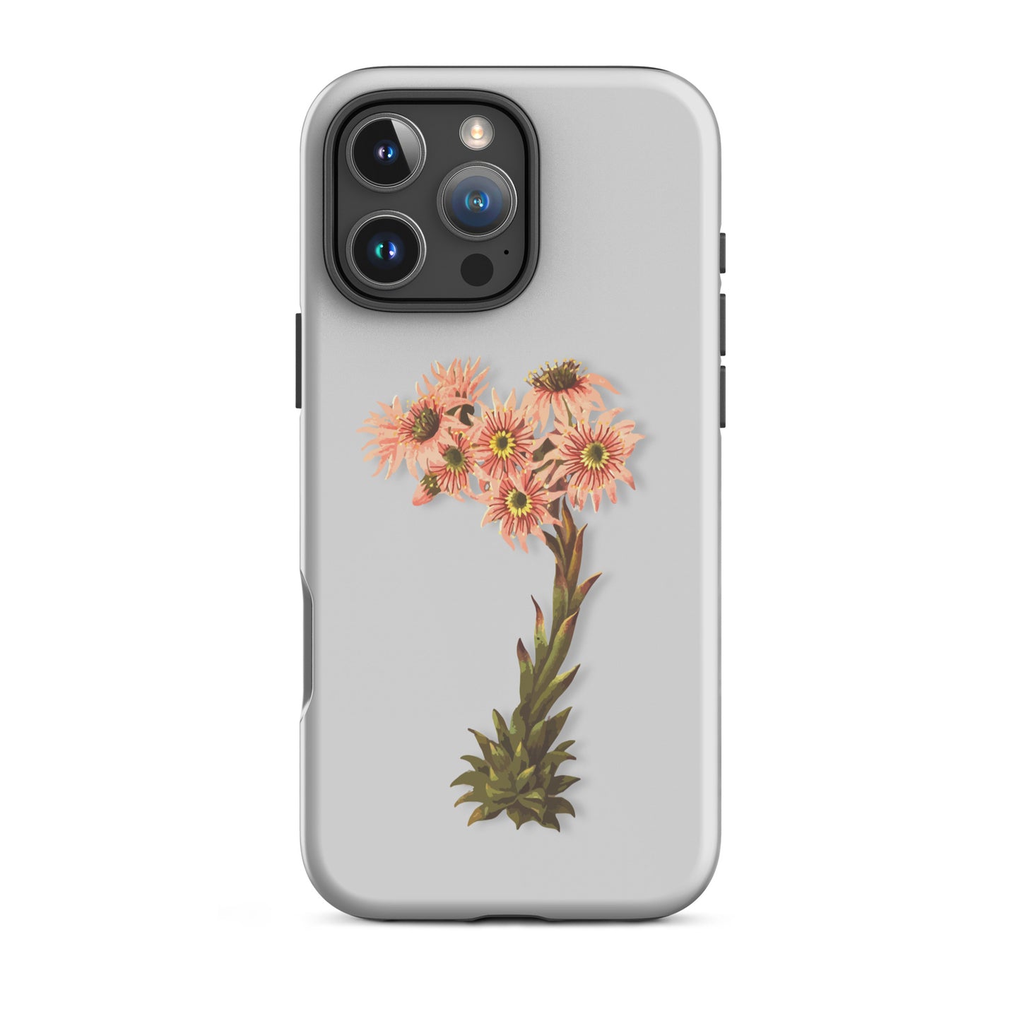 Graue iPhone-Hülle aus robustem Material mit Hauswurz-Design, Schutzhülle für Apple iPhone