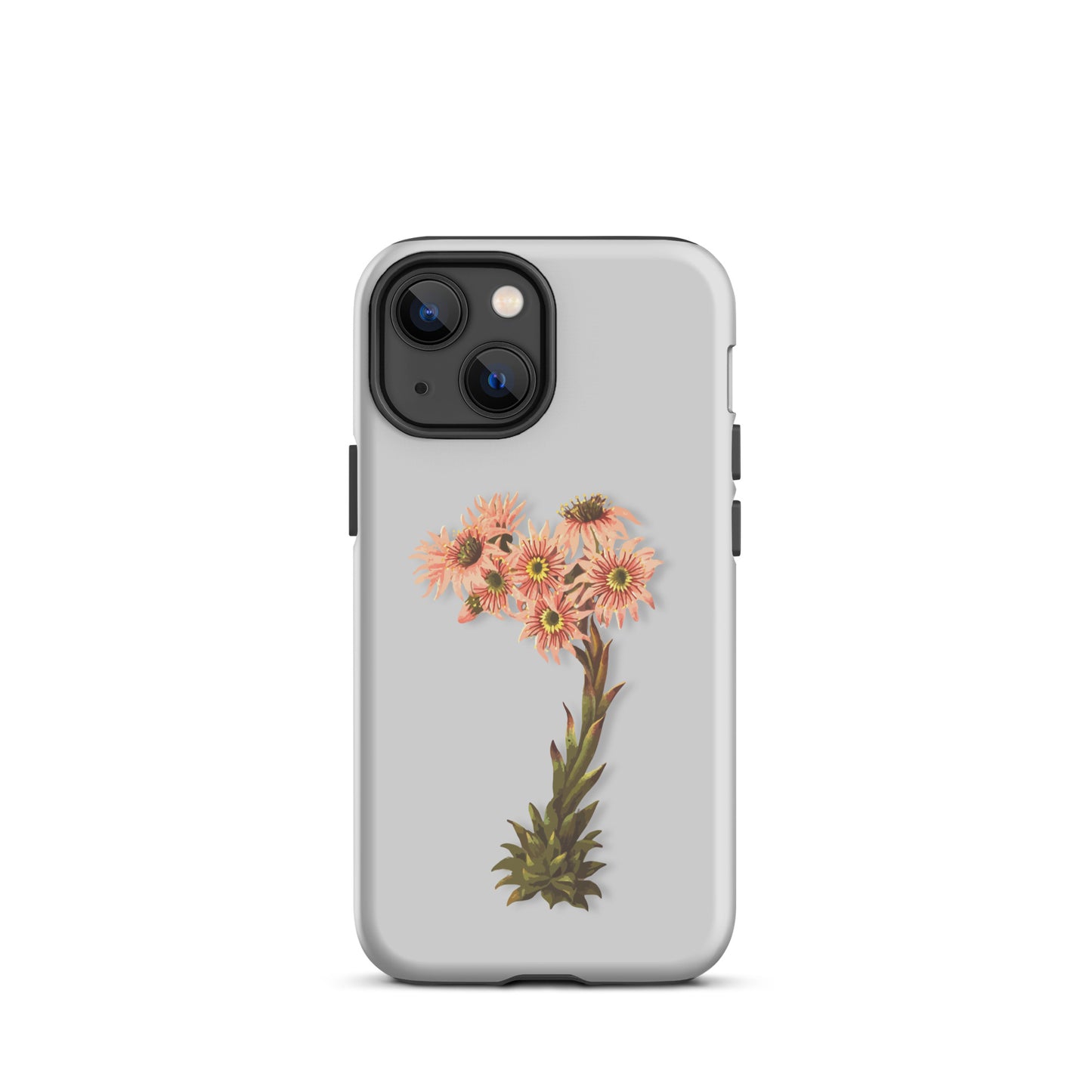 Graue iPhone-Hülle mit Hauswurz-Design, schützende Handyhülle aus robustem Material