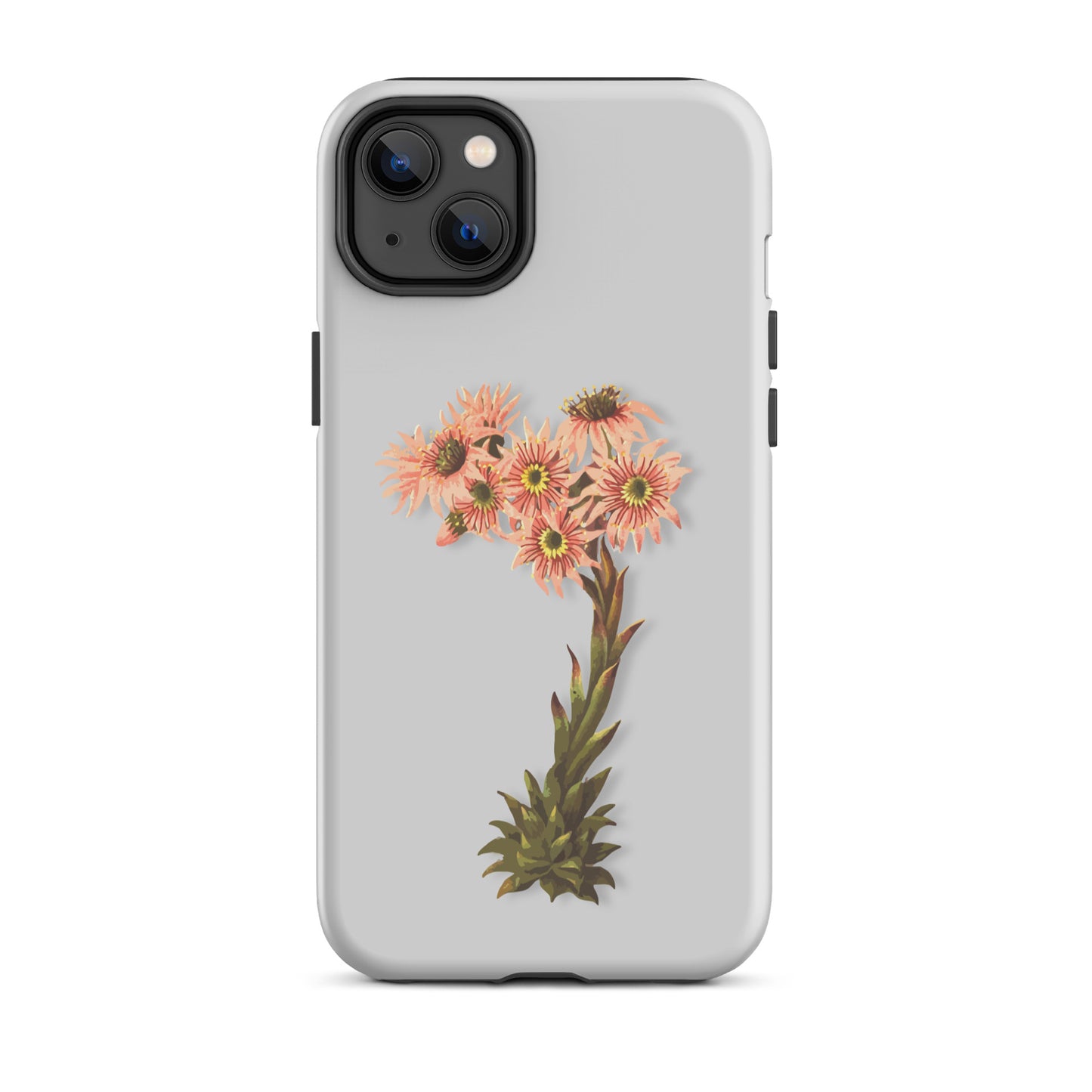 Graue iPhone-Hülle mit Hauswurz-Muster, Schutzhülle für Apple iPhone, robust und stylisch