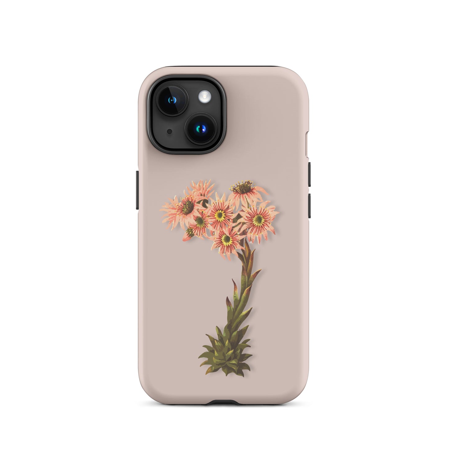 Rosa iPhone Schutzhülle mit Hauswurz-Design, passend für Apple iPhone, aus hochwertigem Silikon.
