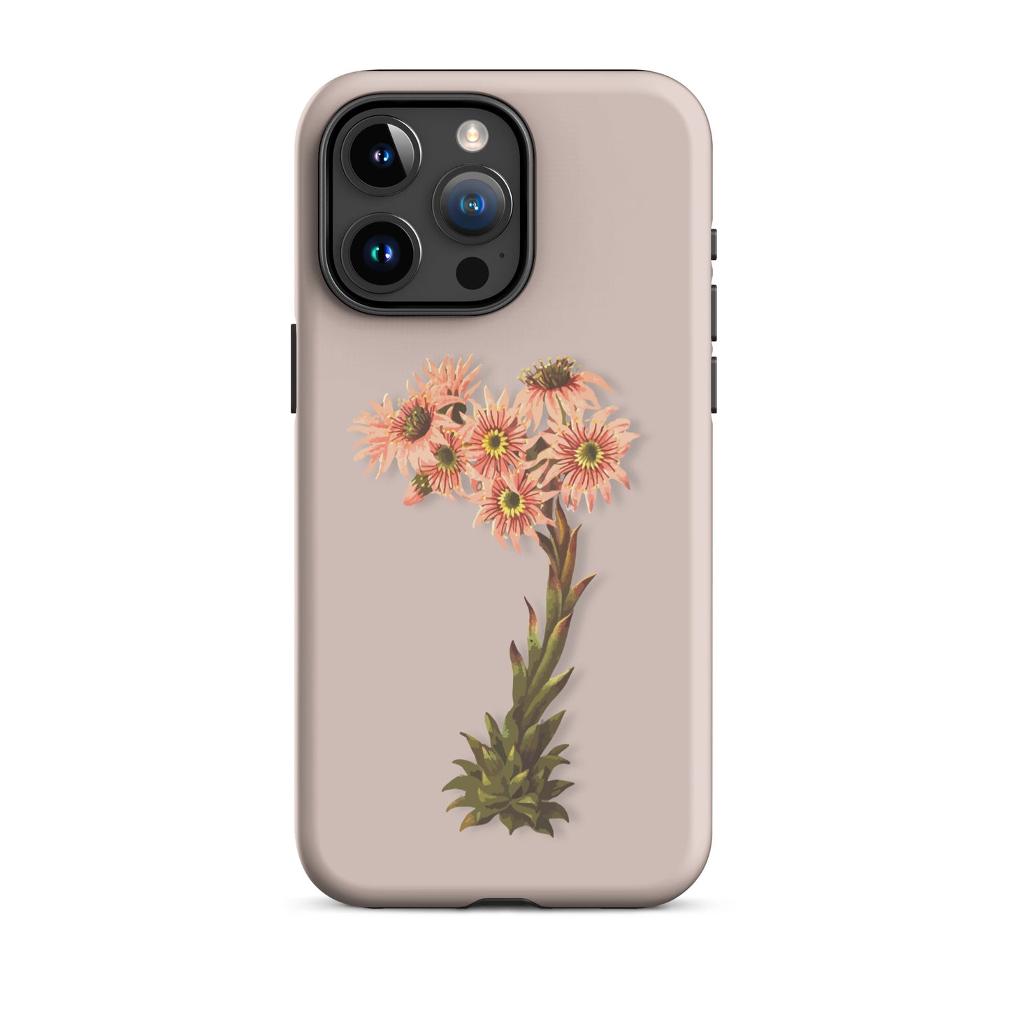 Rosa iPhone-Hülle mit Hauswurz-Muster aus robustem Material, glänzende Oberfläche