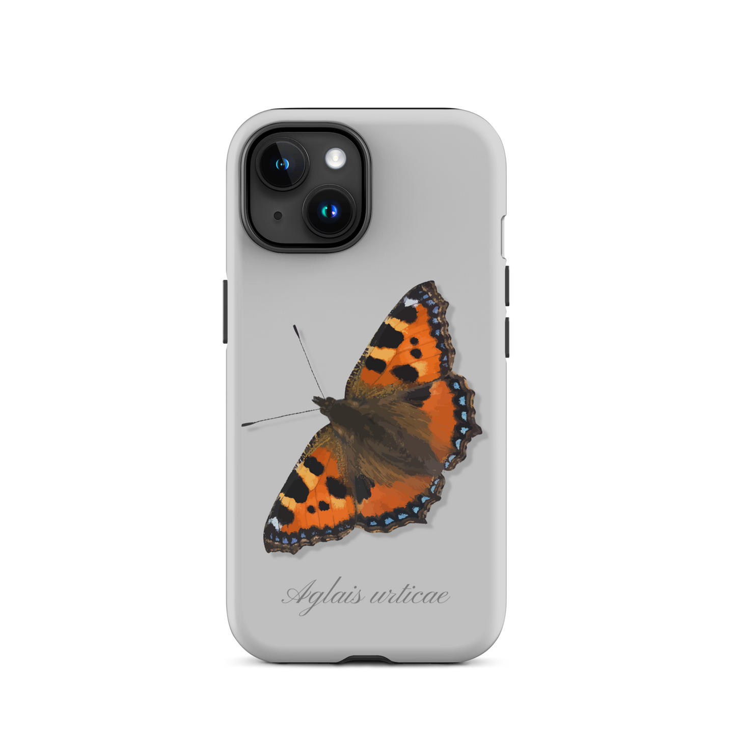 Graue iPhone-Hülle mit Fuchs-Motiv, seitliche Ansicht