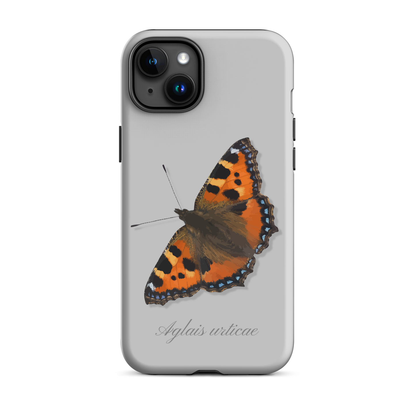 Graue iPhone-Hülle mit Fuchs-Design, seitliche Ansicht, schützend und stylisch