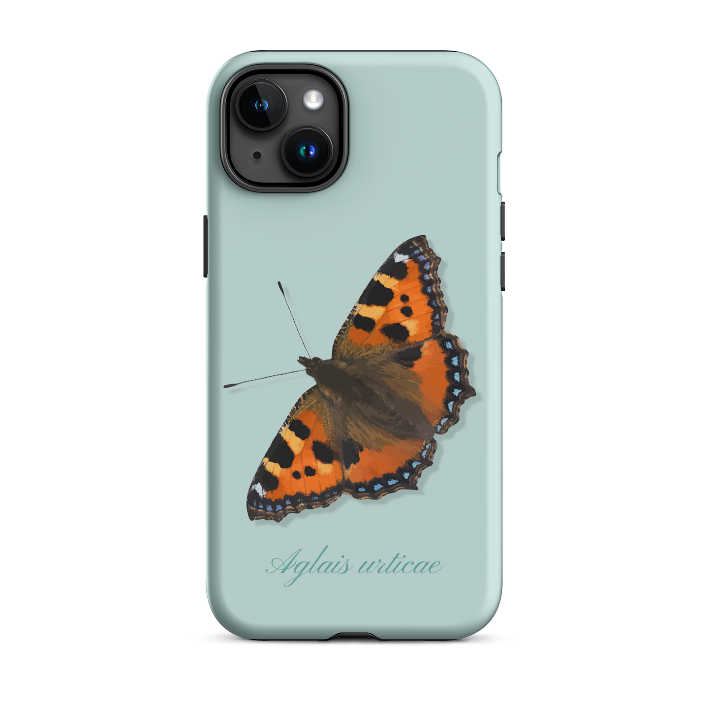 Hellblaue iPhone-Hülle mit Fuchs-Design, Seitenansicht, schützende Handyhülle aus robustem Material.