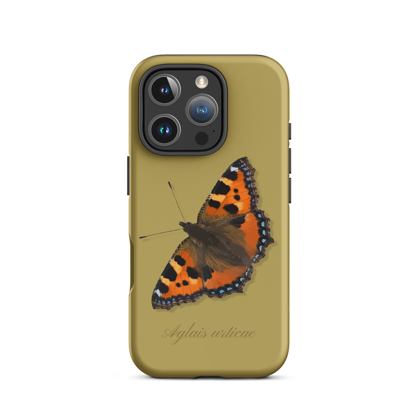 Handyhülle für iPhone mit Fuchs-Motiv in Ockergelb, seitliche Ansicht.