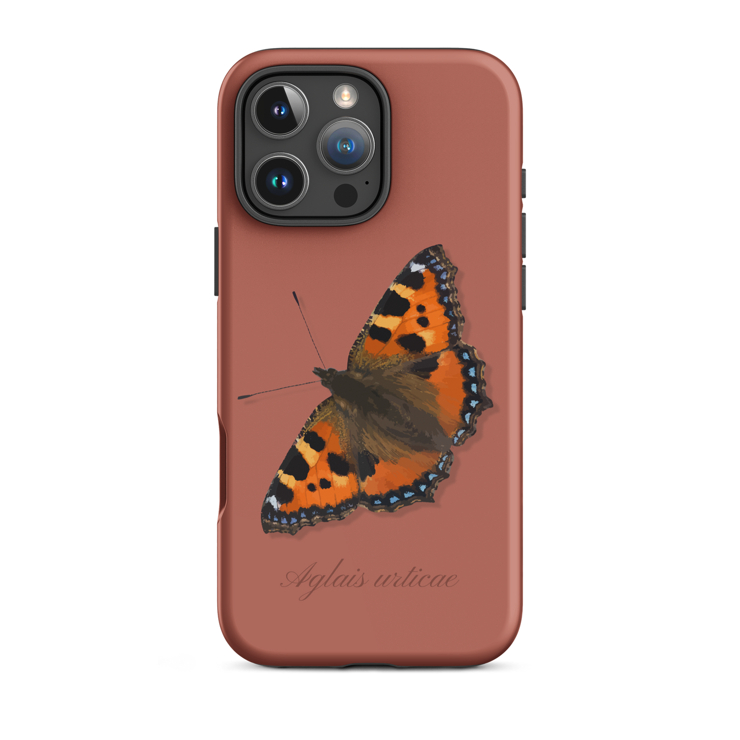 Ziegelrote iPhone-Hülle mit kleinem Fuchs-Design aus Kunstleder.