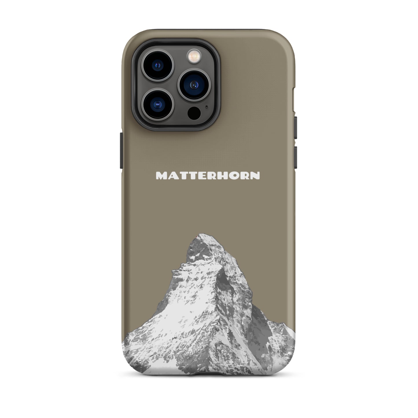 Graubraunes iPhone Hardcase mit Matterhorn-Motiv, Zermatt, robuste Schutzhülle für Apple iPhone.